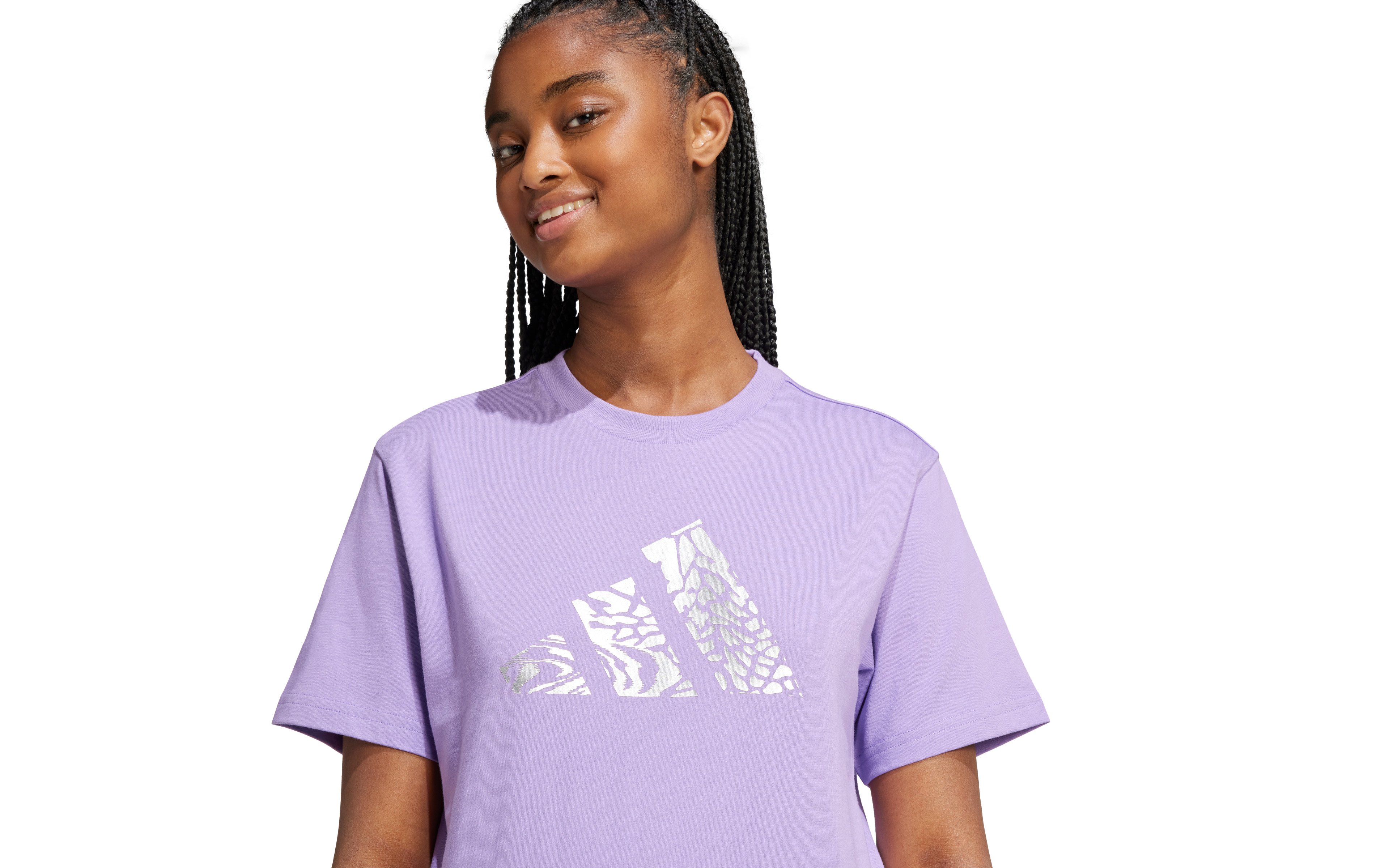 adidas Women's Tech Metallic Graphic Loose Fit Crop T-shirt