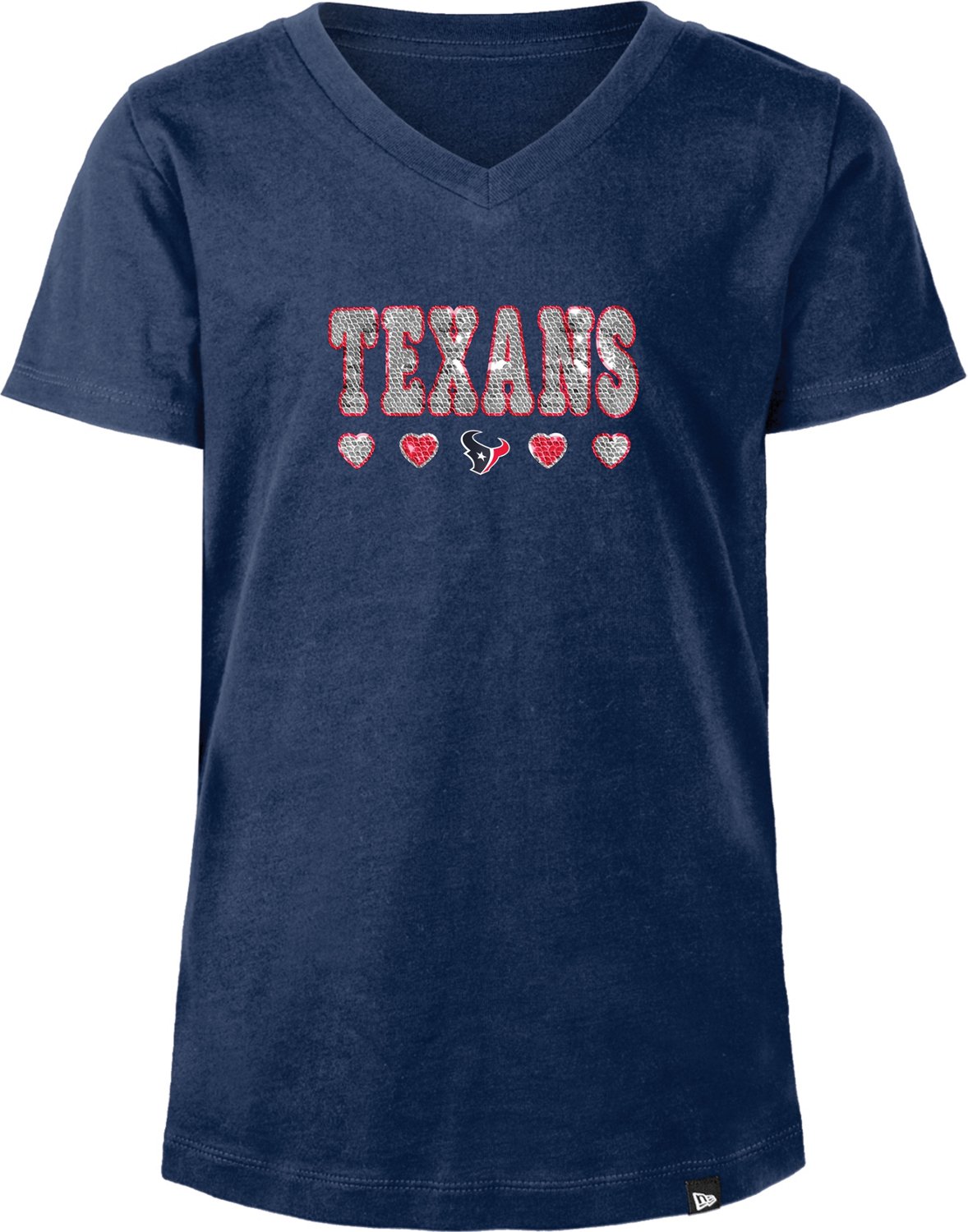 New Era Girls' Texans Flip Sequins V-Neck T-shirt                                                                                - view number 2