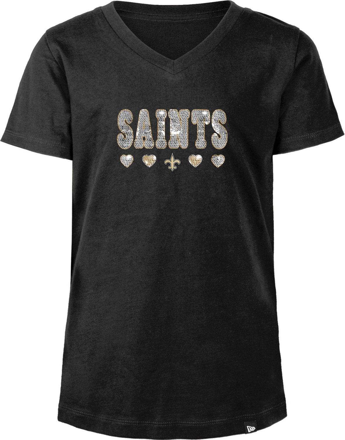 New Era Girls' Saints Flip Sequins V-Neck T-shirt                                                                                - view number 2