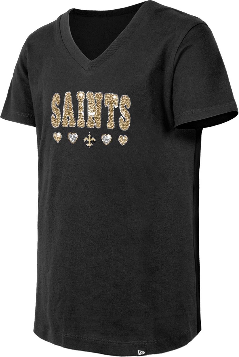 New Era Girls' Saints Flip Sequins V-Neck T-shirt                                                                                - view number 3