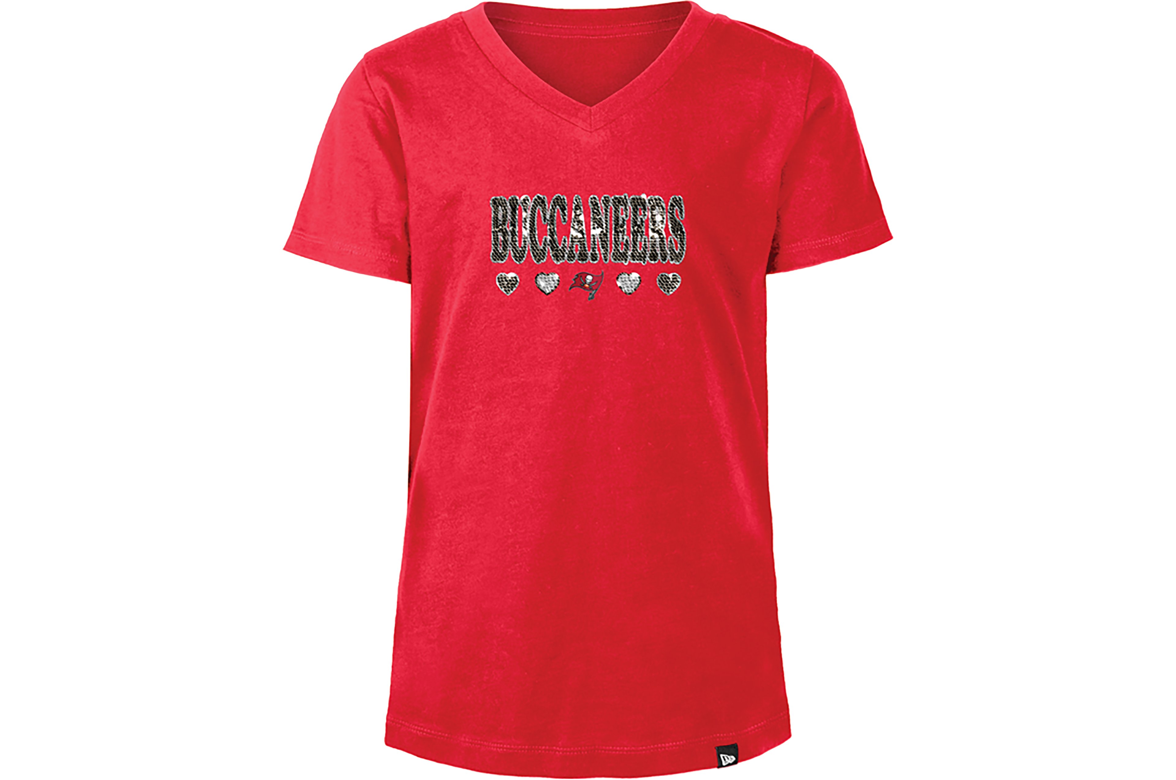 New Era Girls' Buccaneers Flip Sequins V-Neck T-shirt