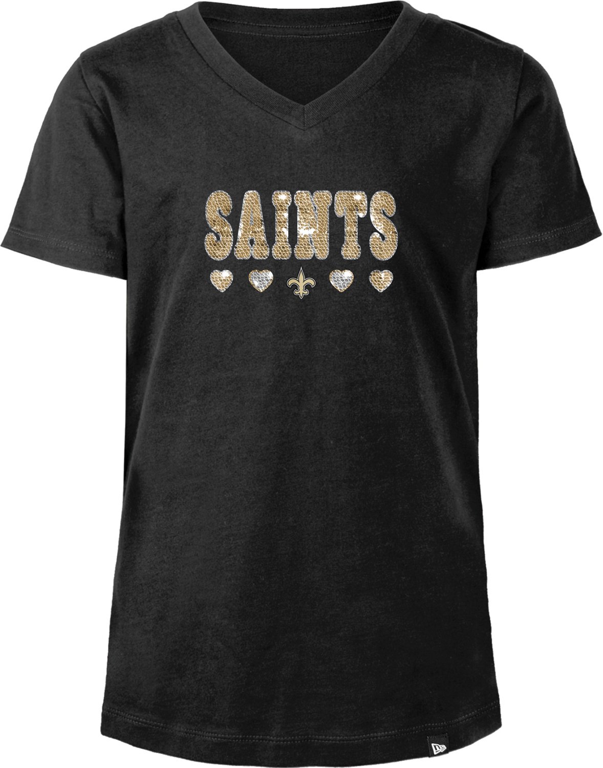 New Era Girls' Saints Flip Sequins V-Neck T-shirt                                                                                - view number 1