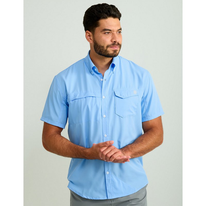 HUK Tide Point Short Sleeve Button-Down - Marolina Blue XXL