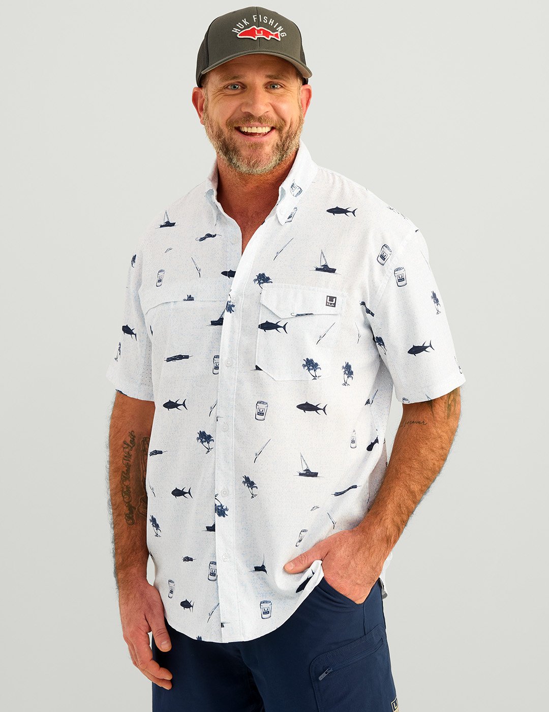 Huk Men's Tide Point KC ScottÂ© Printed Short Sleeve Button-Down Shirt - view number 1