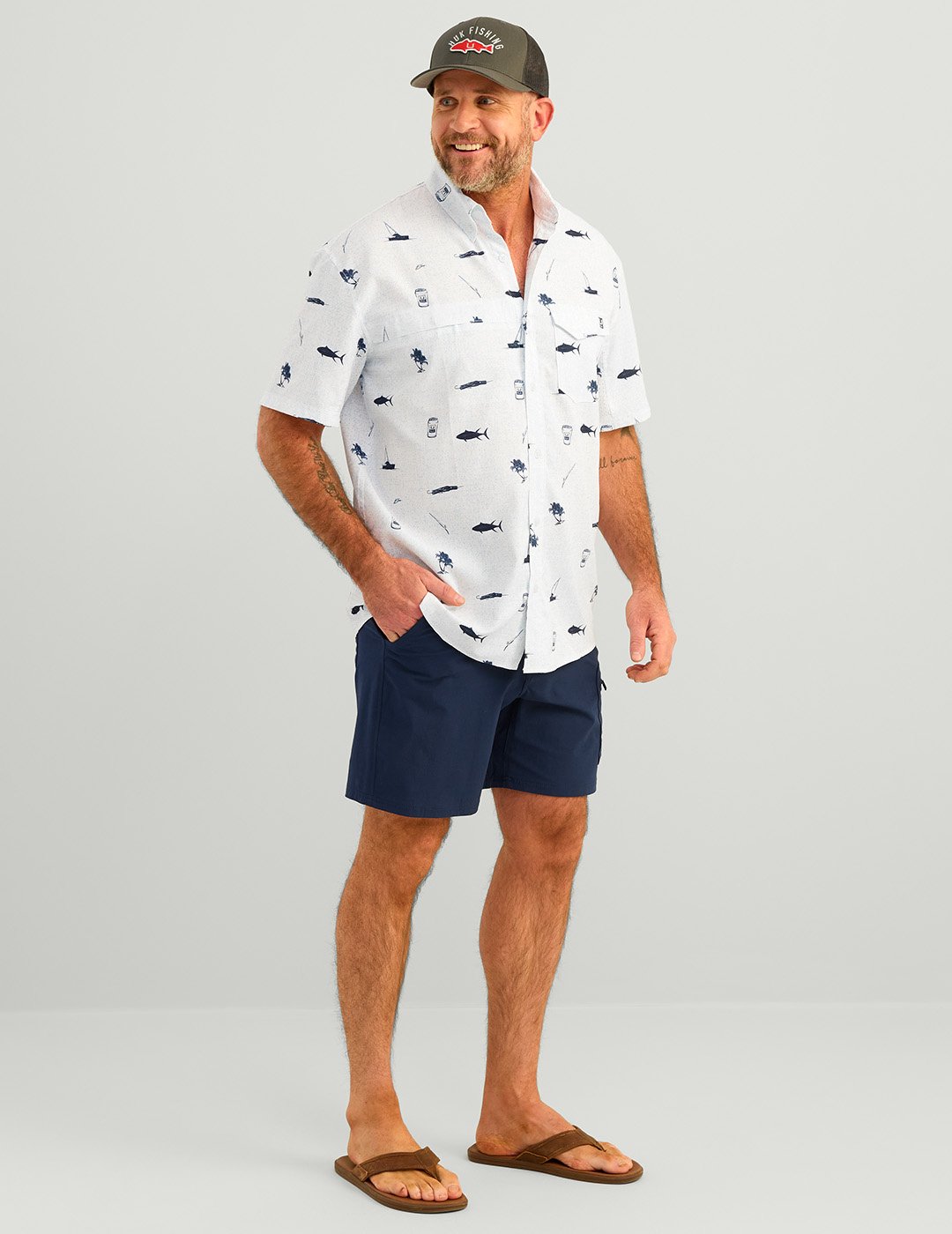 Huk Men's Tide Point KC ScottÂ© Printed Short Sleeve Button-Down Shirt - view number 3