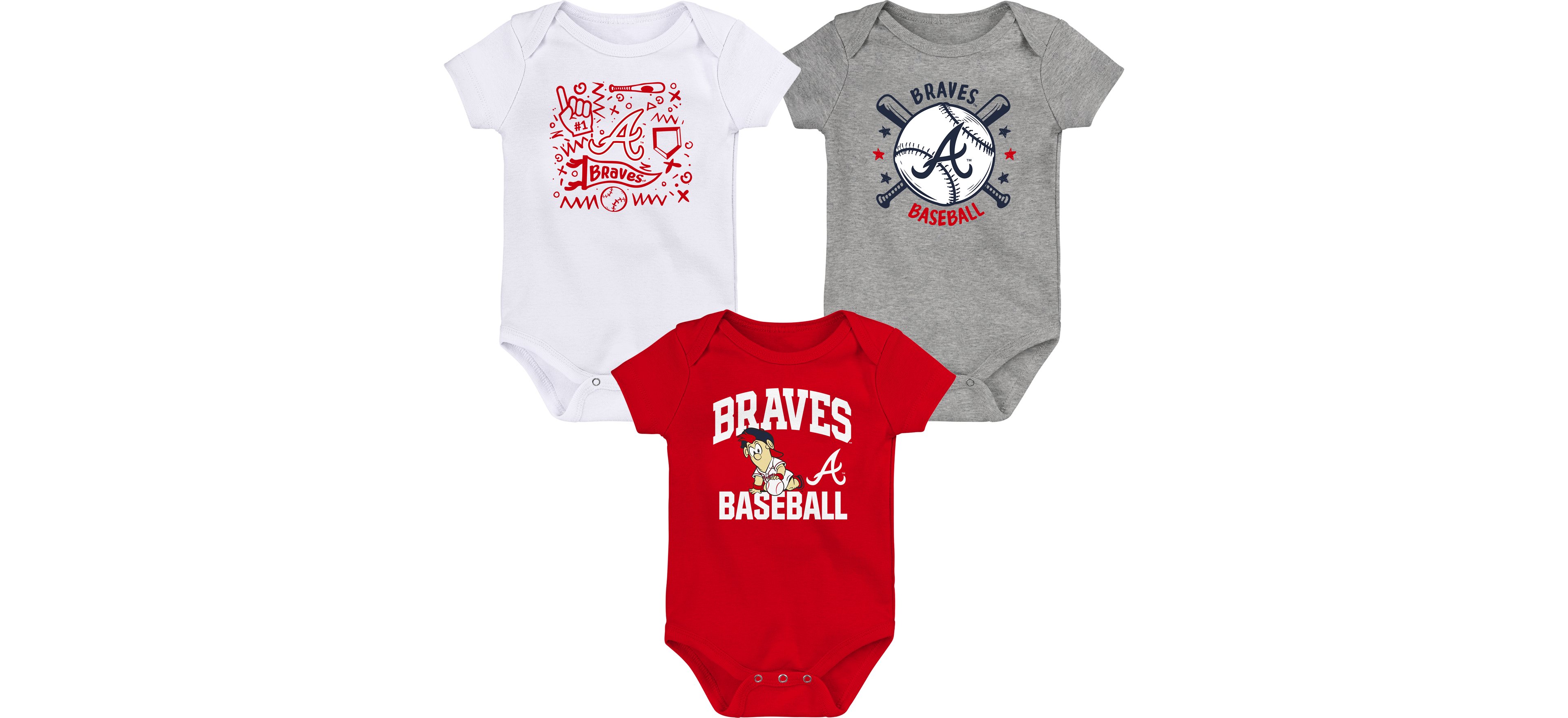 Outerstuff Infants' Atlanta Braves Batter Up Creepers 3-Pack