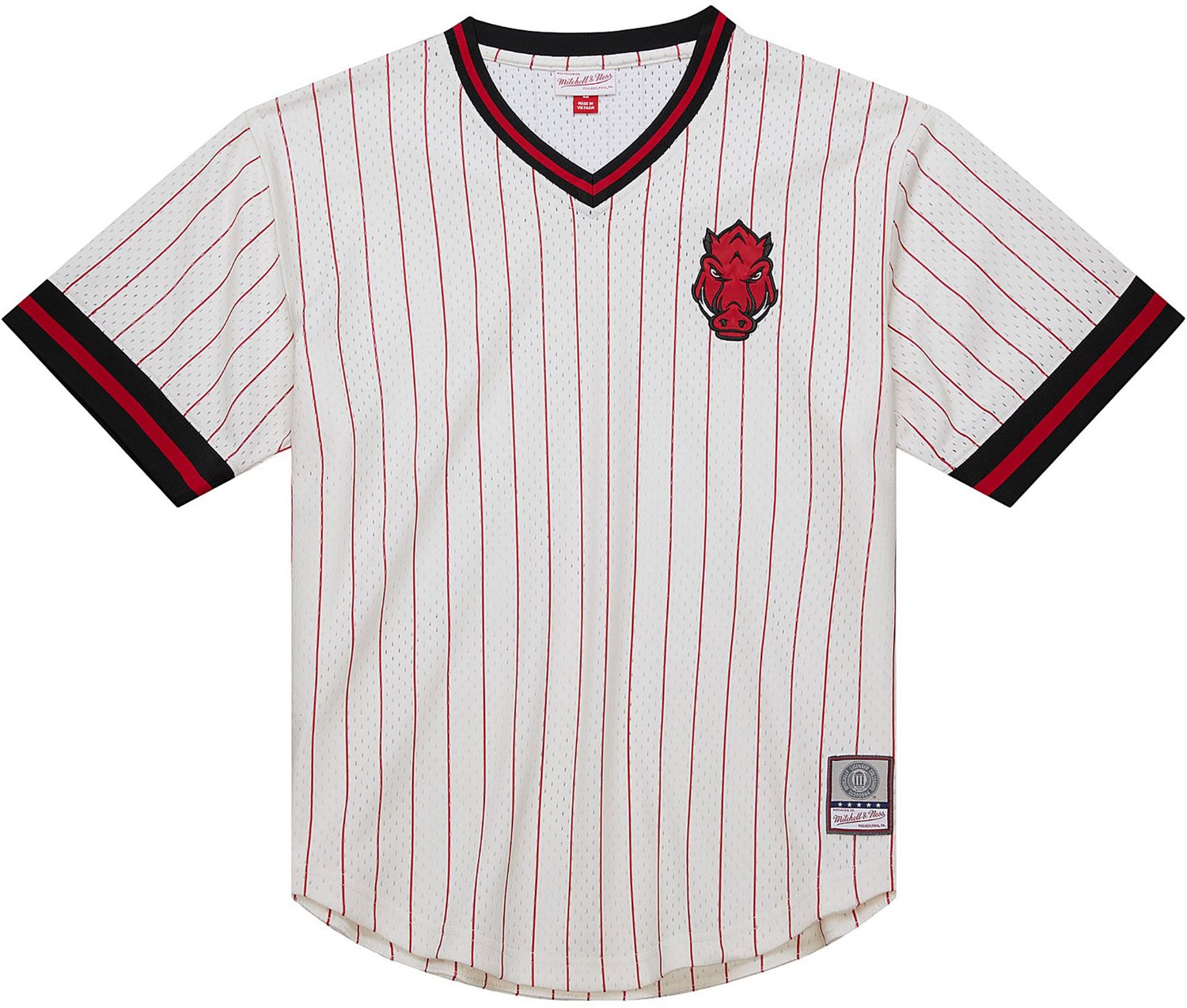 Mitchell & Ness Men's Arkansas Pinstripe Mesh V-neck Jersey                                                                      - view number 5