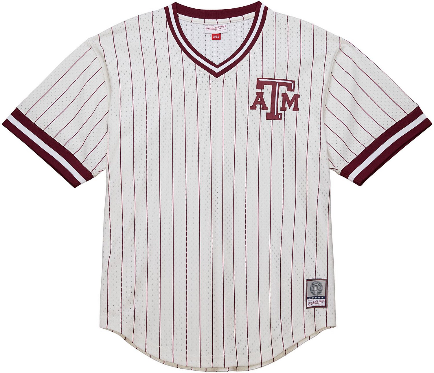 Mitchell & Ness Men's Texas A&M Pinstripe Mesh V-neck Jersey - view number 5