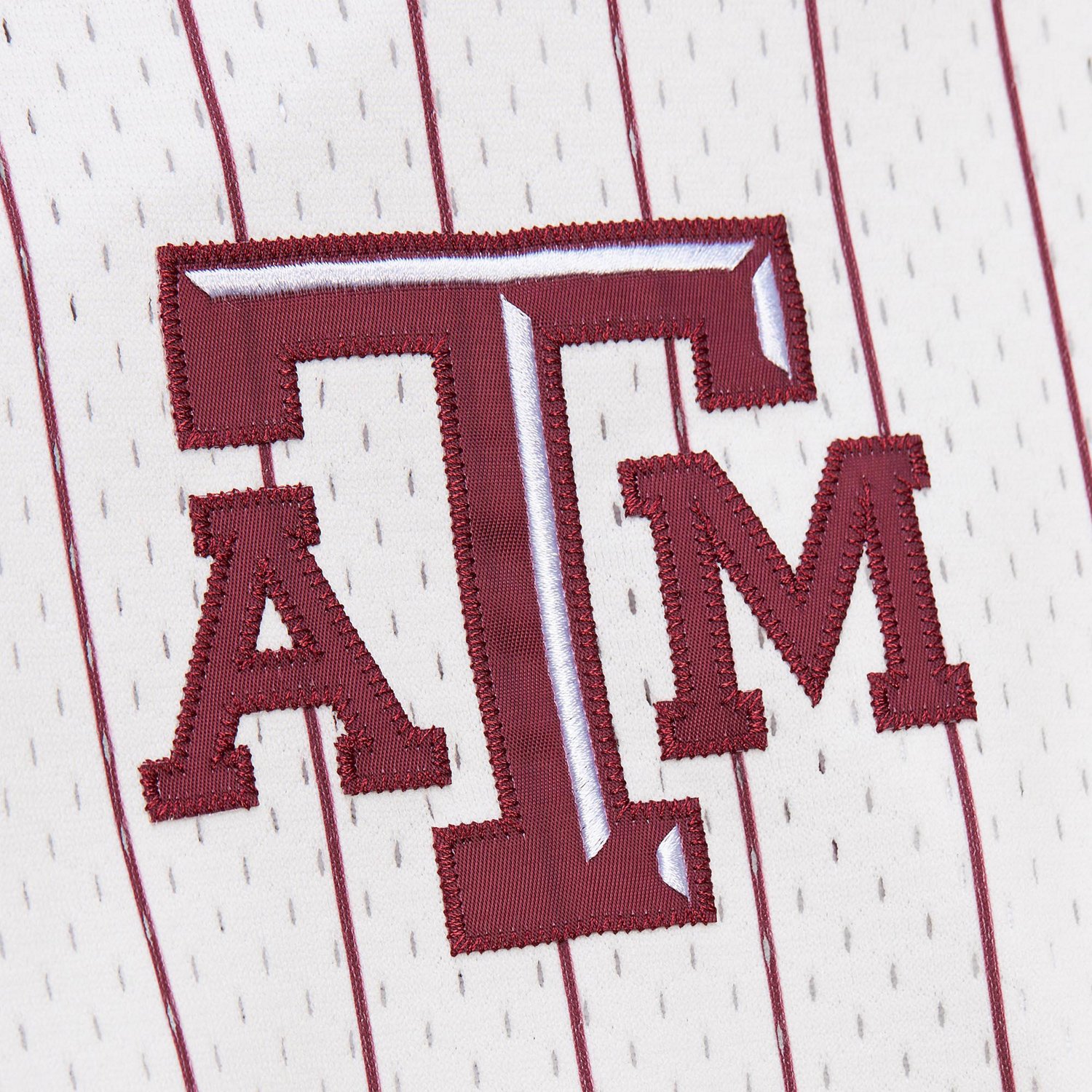 Mitchell & Ness Men's Texas A&M Pinstripe Mesh V-neck Jersey - view number 4