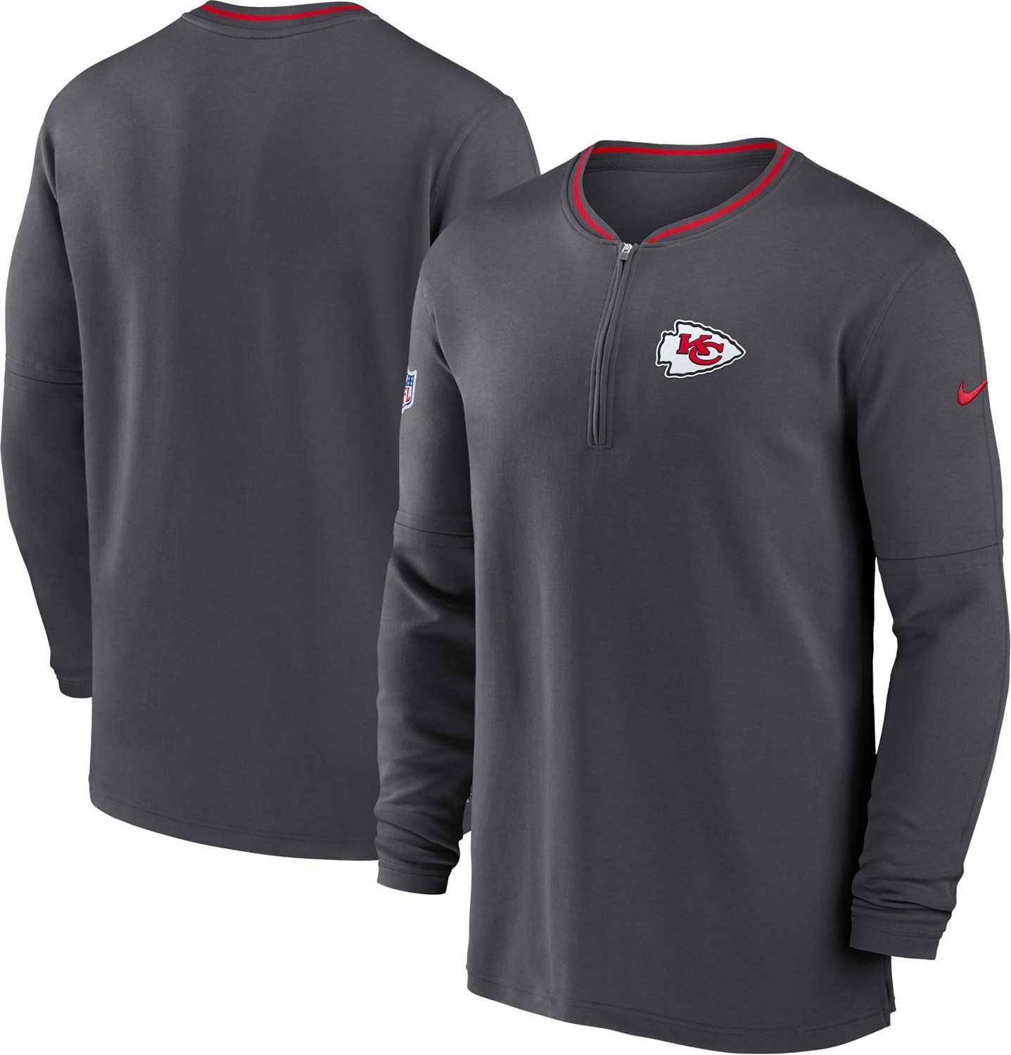 Nike Men's Kansas City Chiefs Sideline Coach 1/4-Zip Long Sleeve Pullover - view number 6