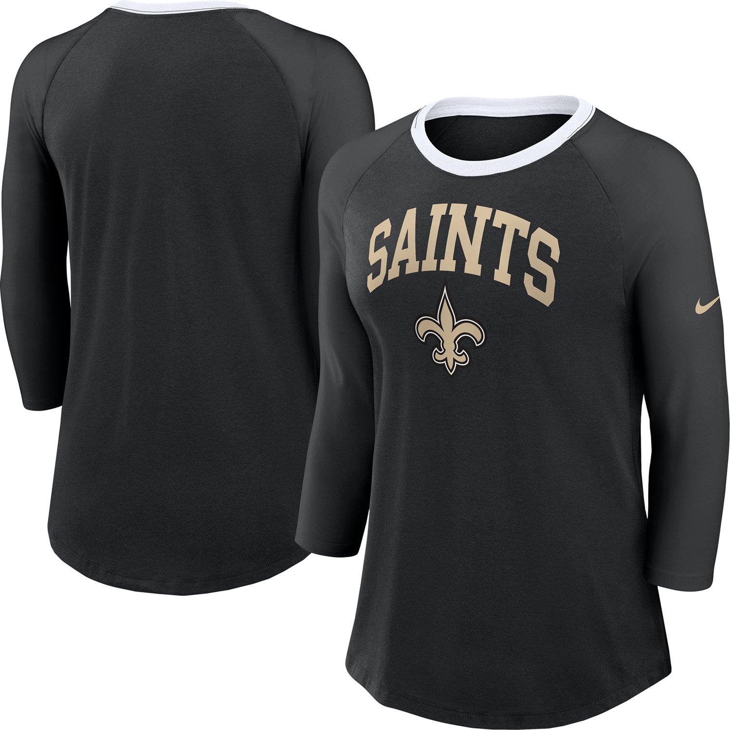Nike Women's New Orleans Saints Arched 3/4 Sleeve Raglan Top                                                                     - view number 6