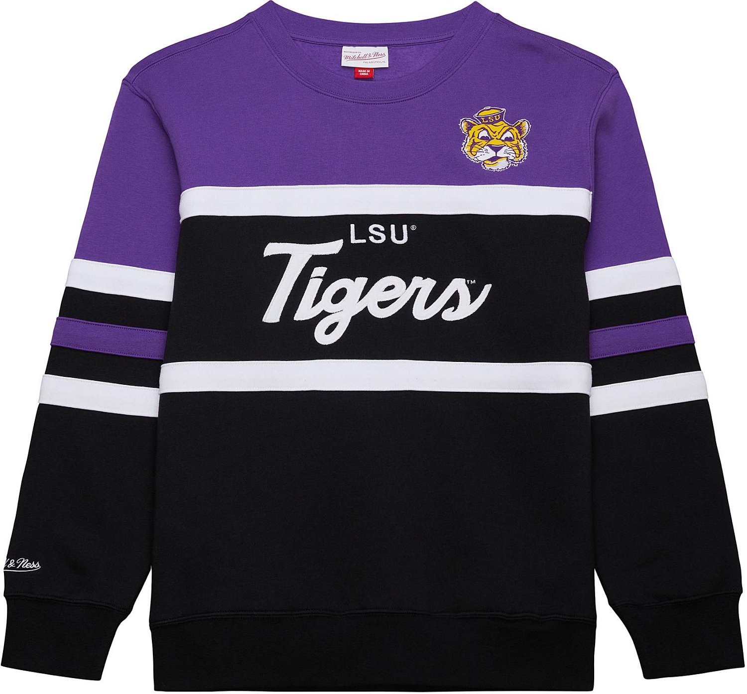 Mitchell & Ness Men's Louisiana State University Head Coach Vintage Logo Fleece Crew Sweatshirt