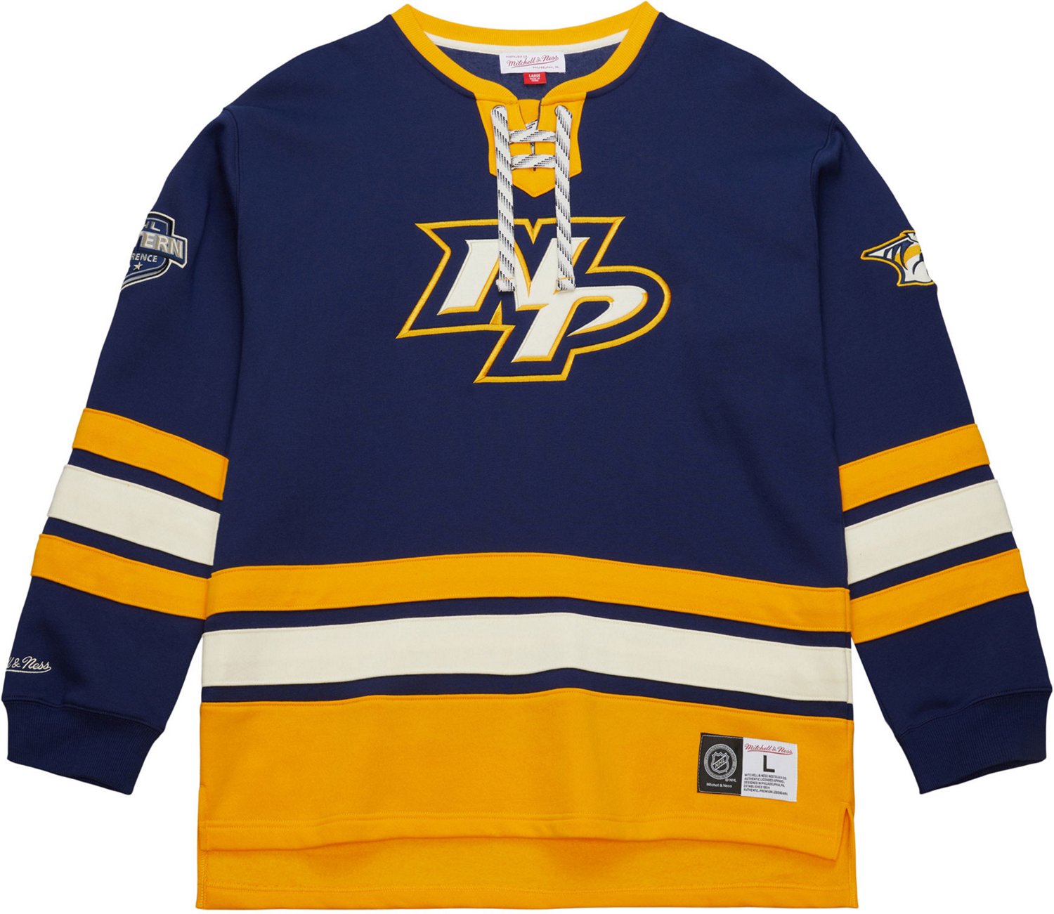 Mitchell & Ness Men's Nashville Predators Heritage Lace Up Long Sleeve Crew Sweatshirt - view number 7