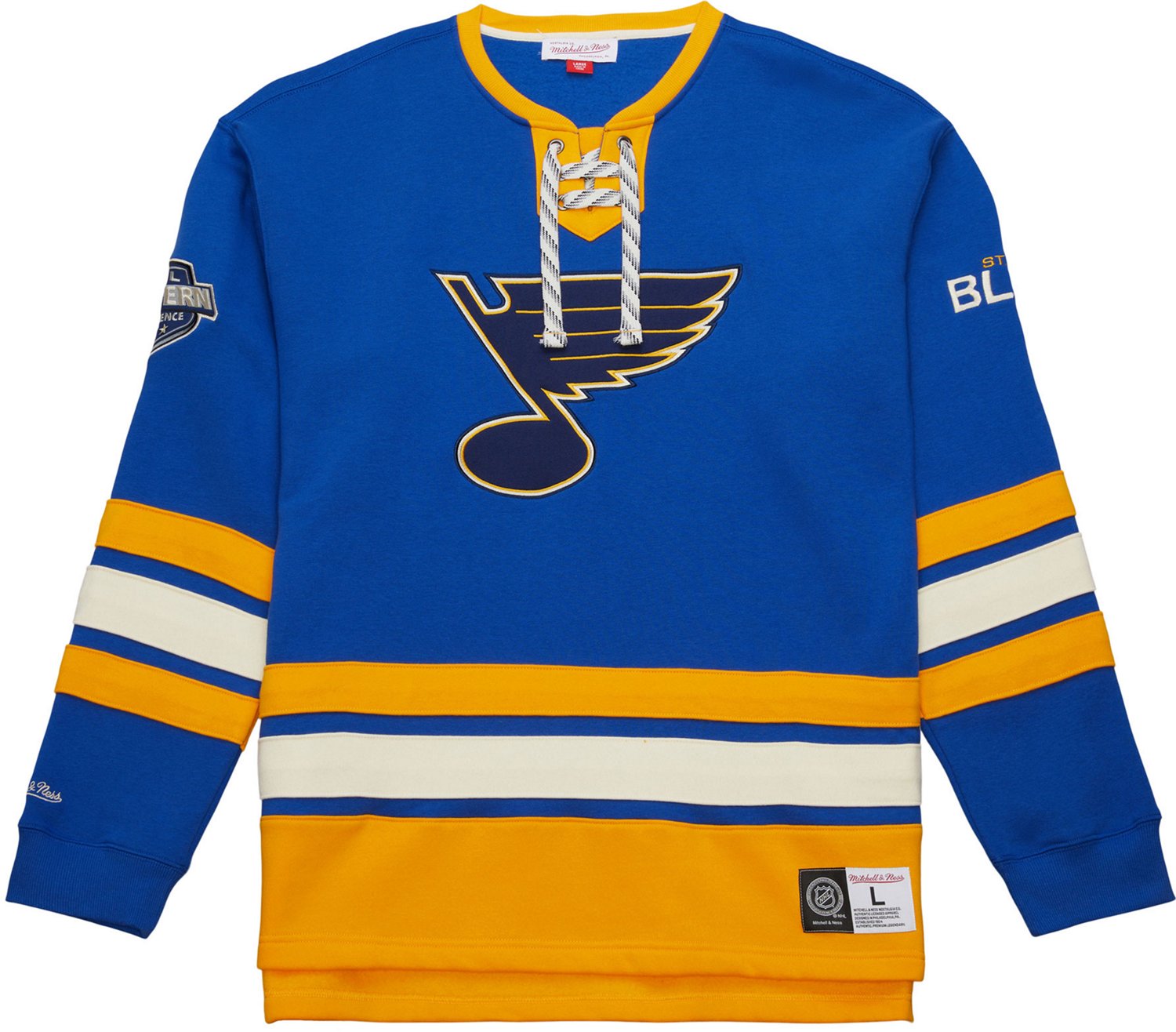Mitchell & Ness Men's St. Louis Blues Heritage Lace Up Long Sleeve Crew Sweatshirt - view number 7