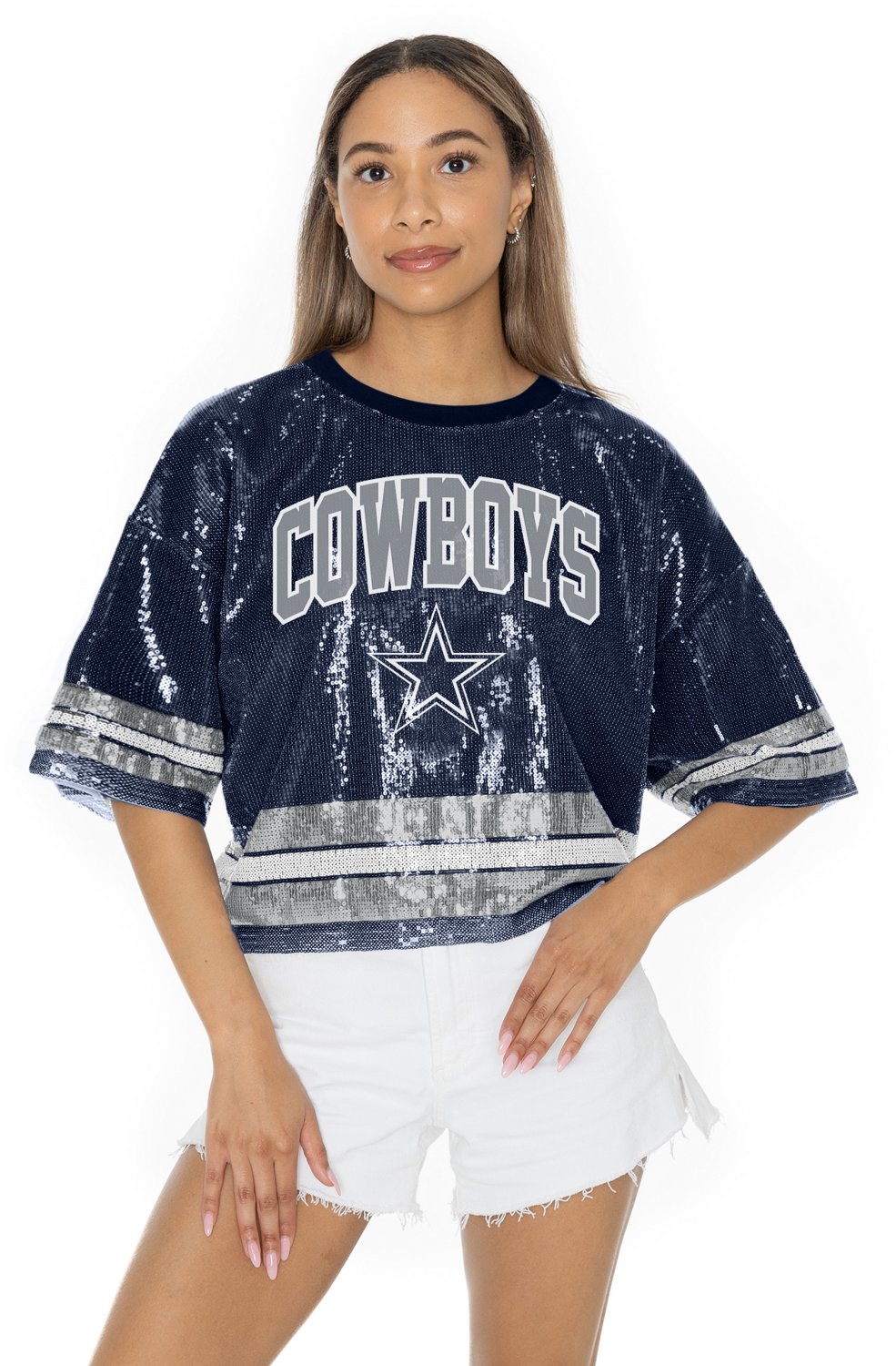 Gameday Couture Women's Dallas Cowboys Sequin Crop Jersey - view number 4