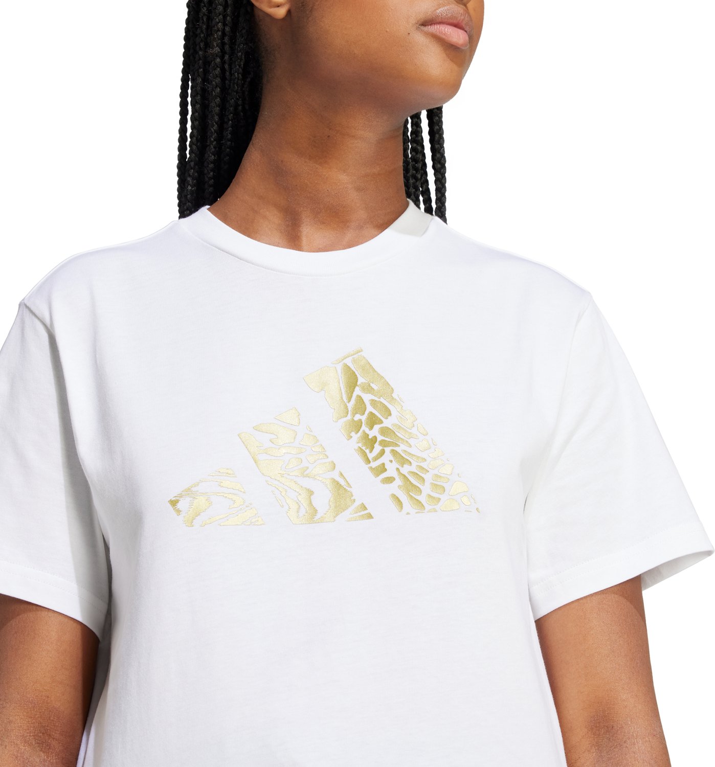 adidas Women's Tech Metallic Graphic Loose Fit Crop T-shirt