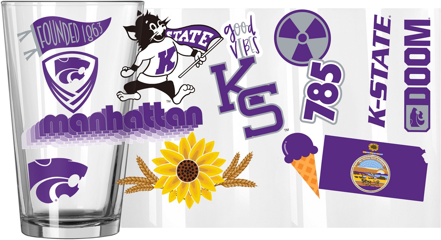 Logo Brands Kansas State 16 oz Native Pint Glass - view number 2