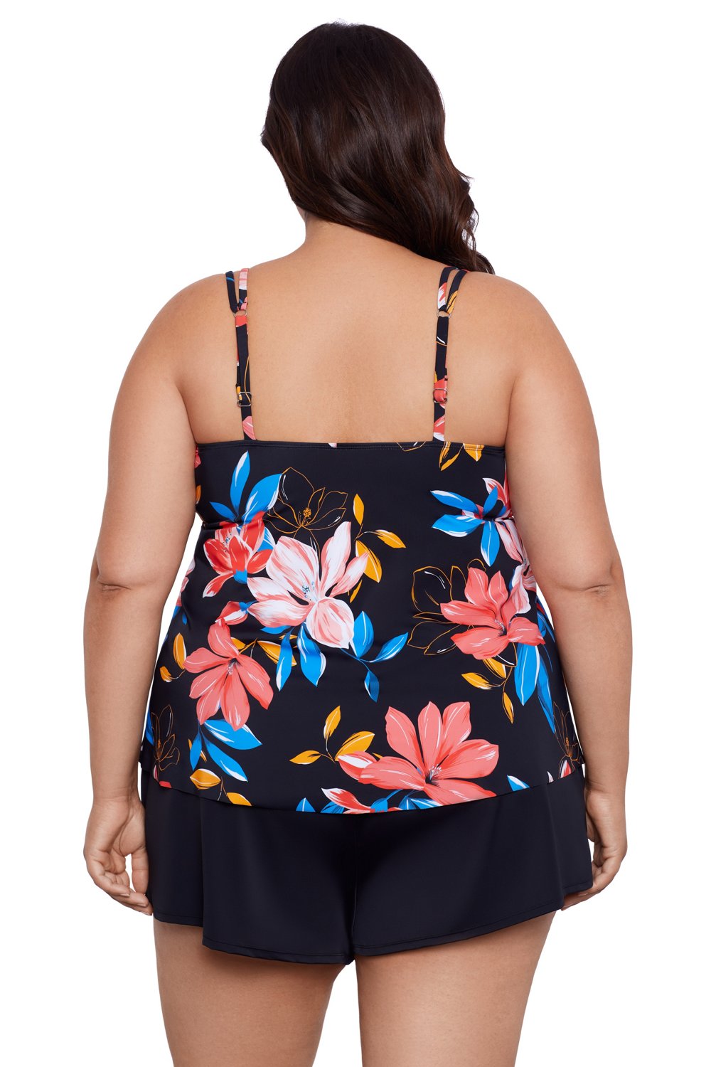 Swim Solutions Women's Plus Size Floral Pleated Tankini Swim Top - view number 2