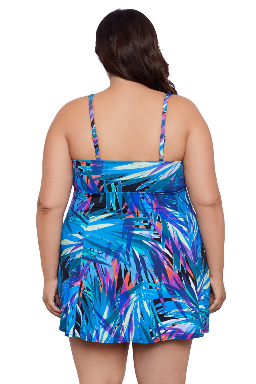 Swim Solutions Women's Plus Flirty Tropical Leaves Bow Front Swimdress - view number 2