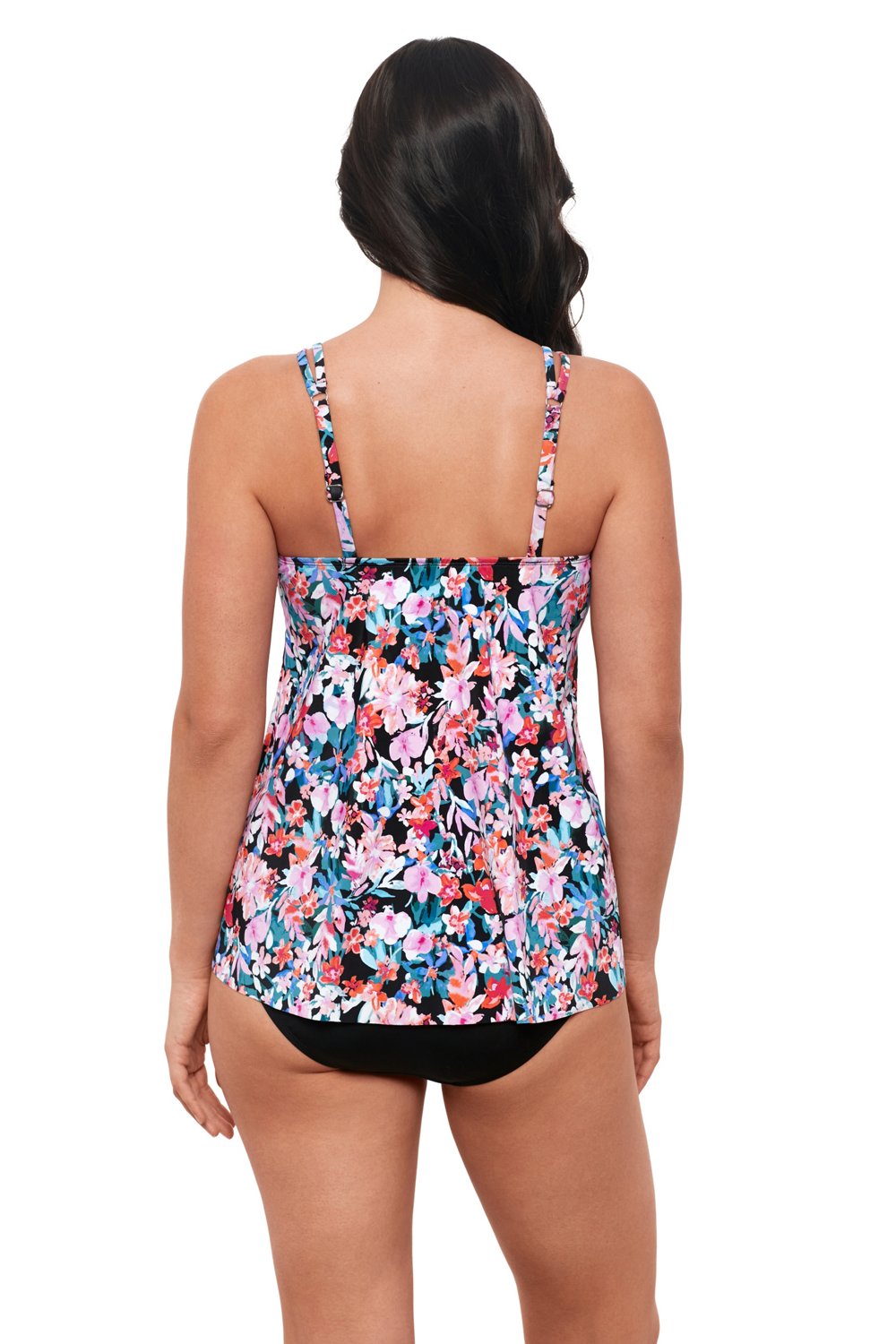 Swim Solutions Women's Blushing Flowers Pleated Front Tankini Swim Top - view number 2