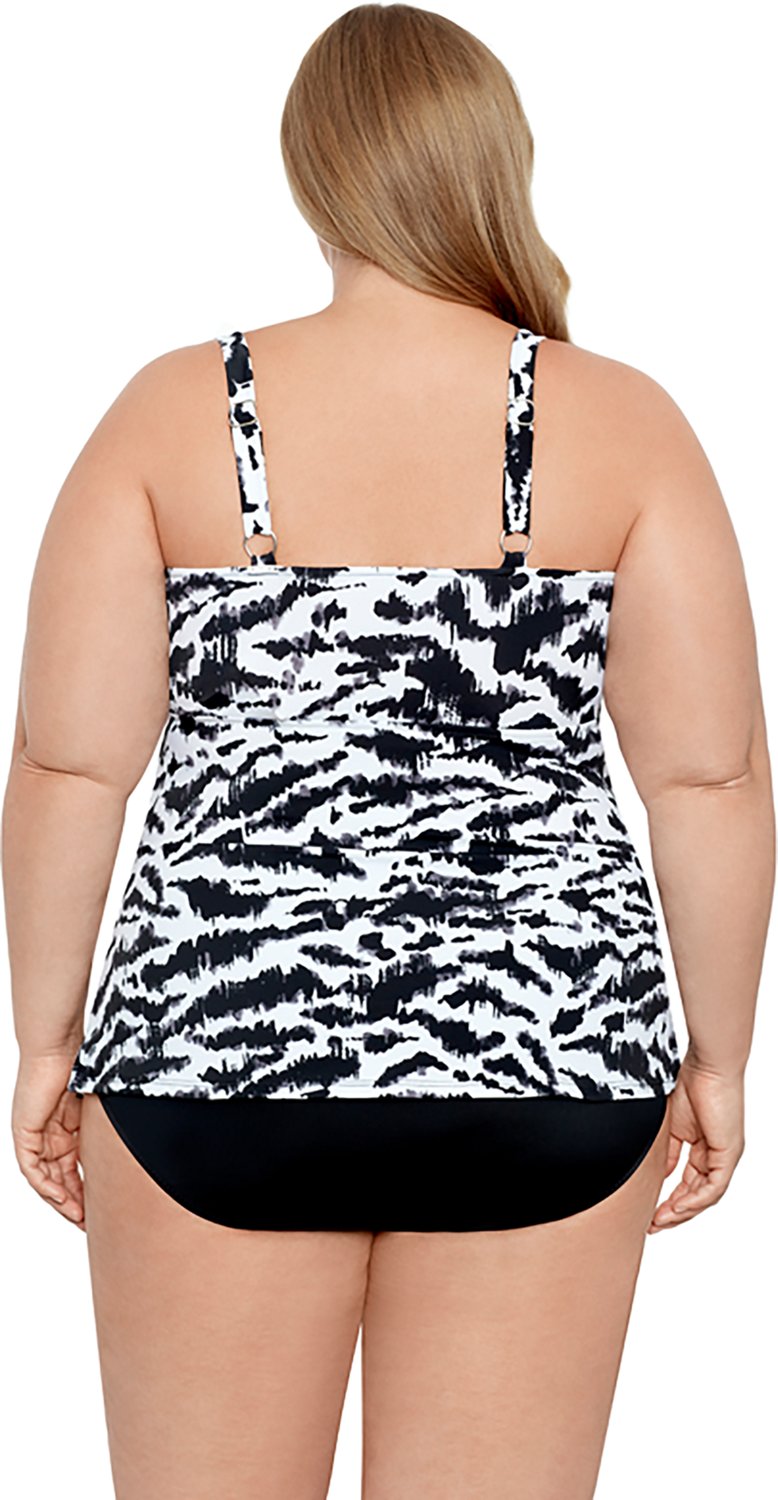 Swim Solutions Women's Plus Feral Stripes Triple Tier Fauxkini - view number 2