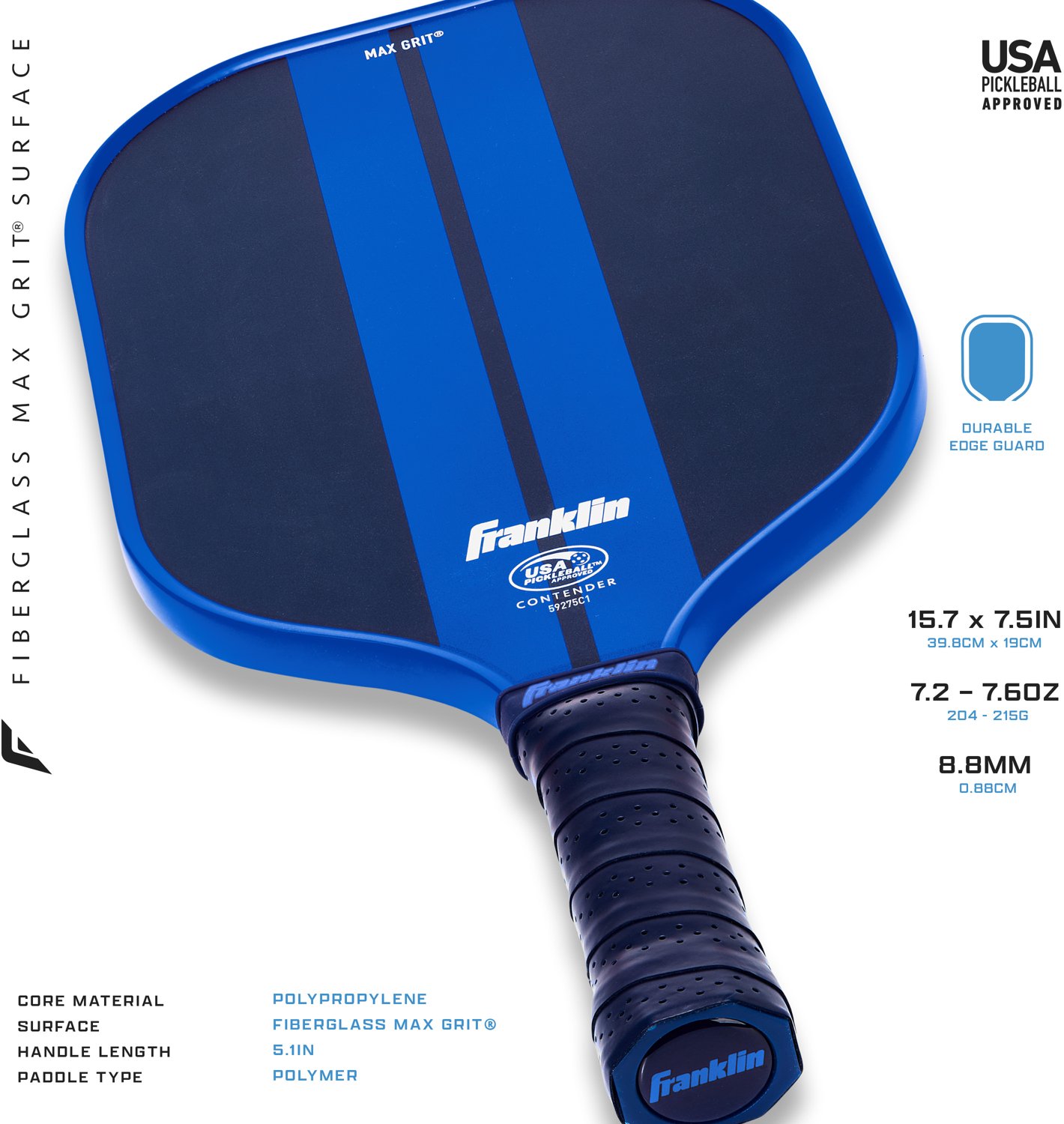 Franklin Sports Pickleball Paddle - Polypropylene Pickleball Paddle - USA Pickleball (USAP) Approved - Navy/Green - view number 3