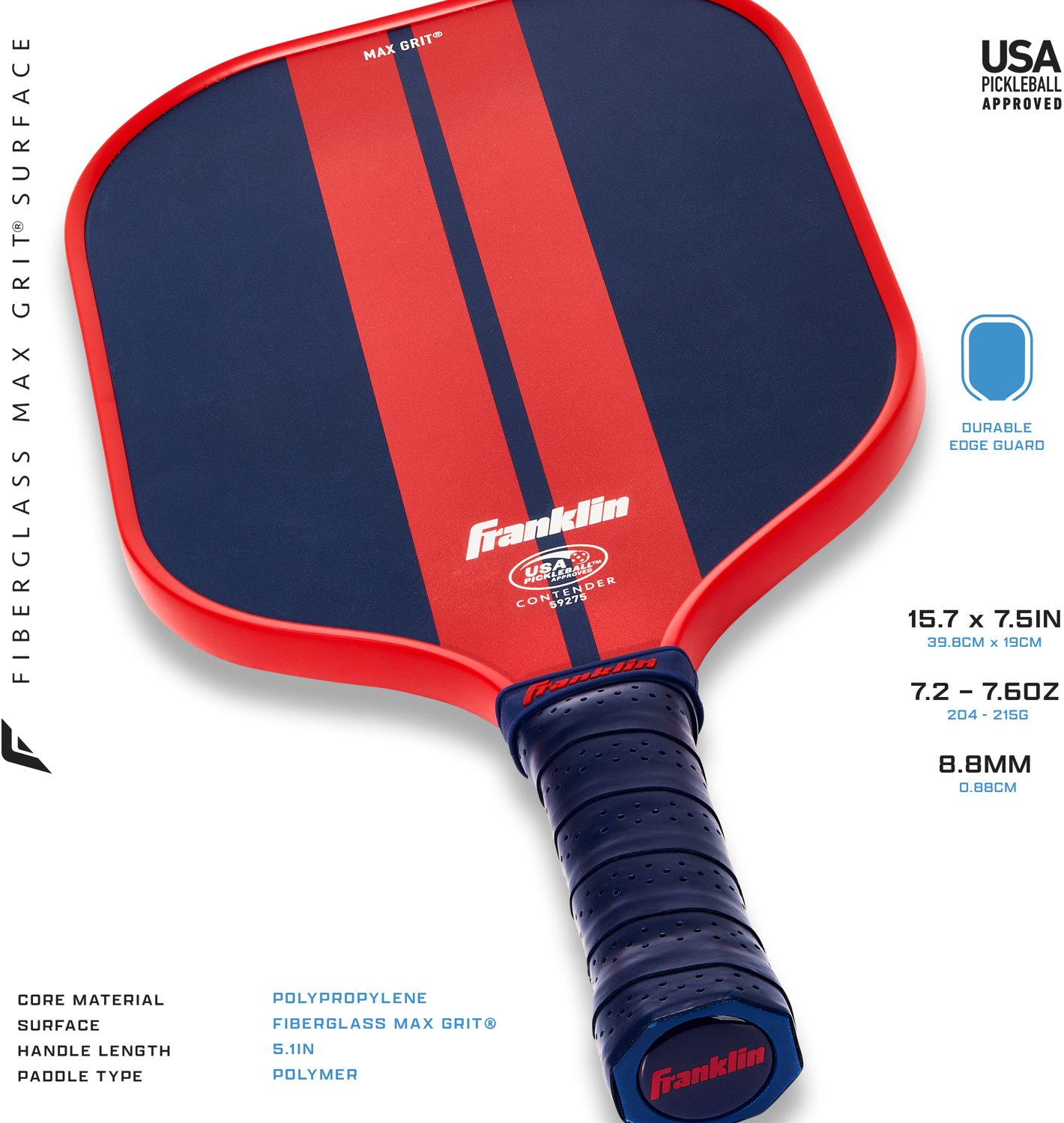 Franklin Sports Pickleball Paddle - Polypropylene Pickleball Paddle - USA Pickleball (USAP) Approved - Navy/Green - view number 3