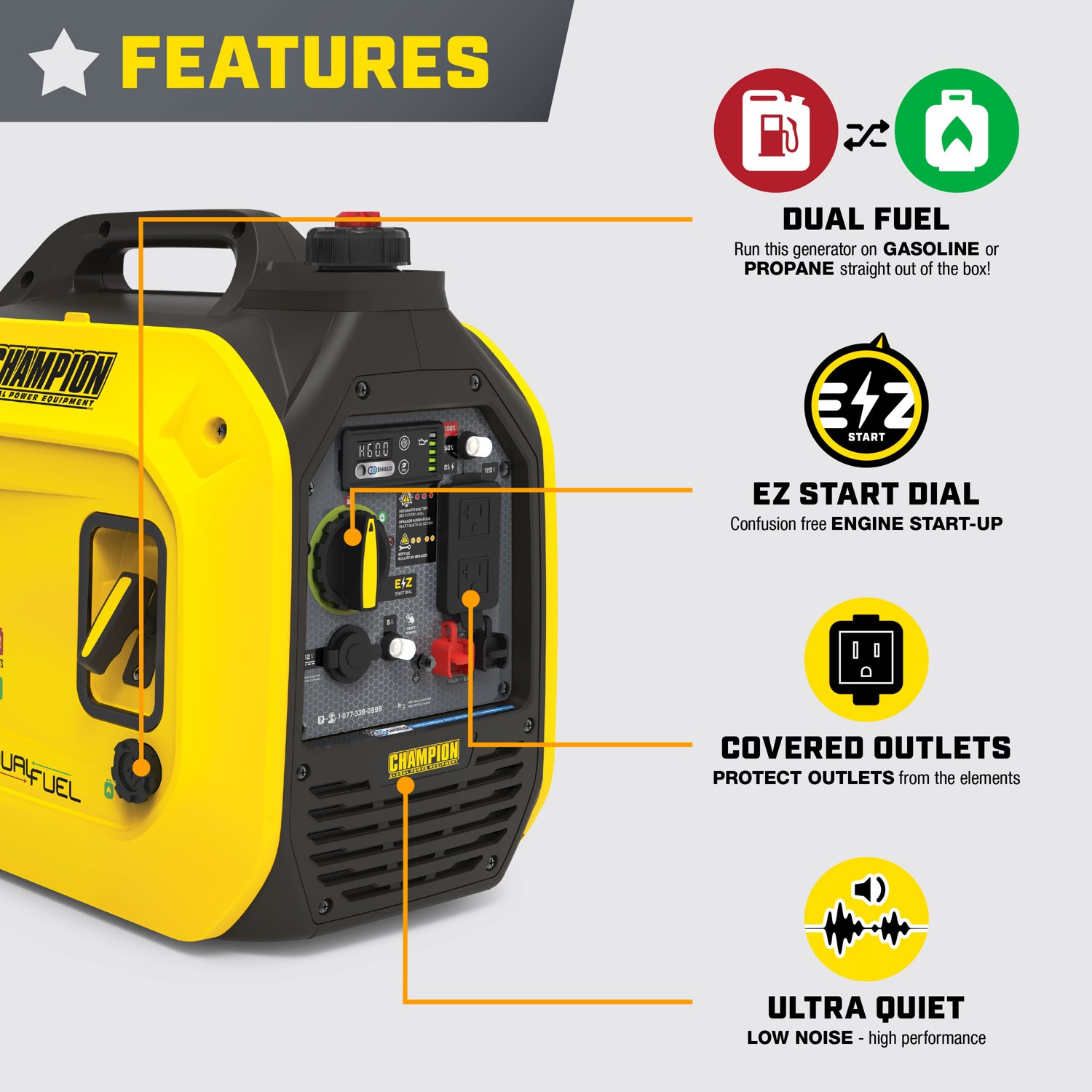 Champion Power Equipment 2,500W Dual Fuel Portable Inverter Generator - view number 2