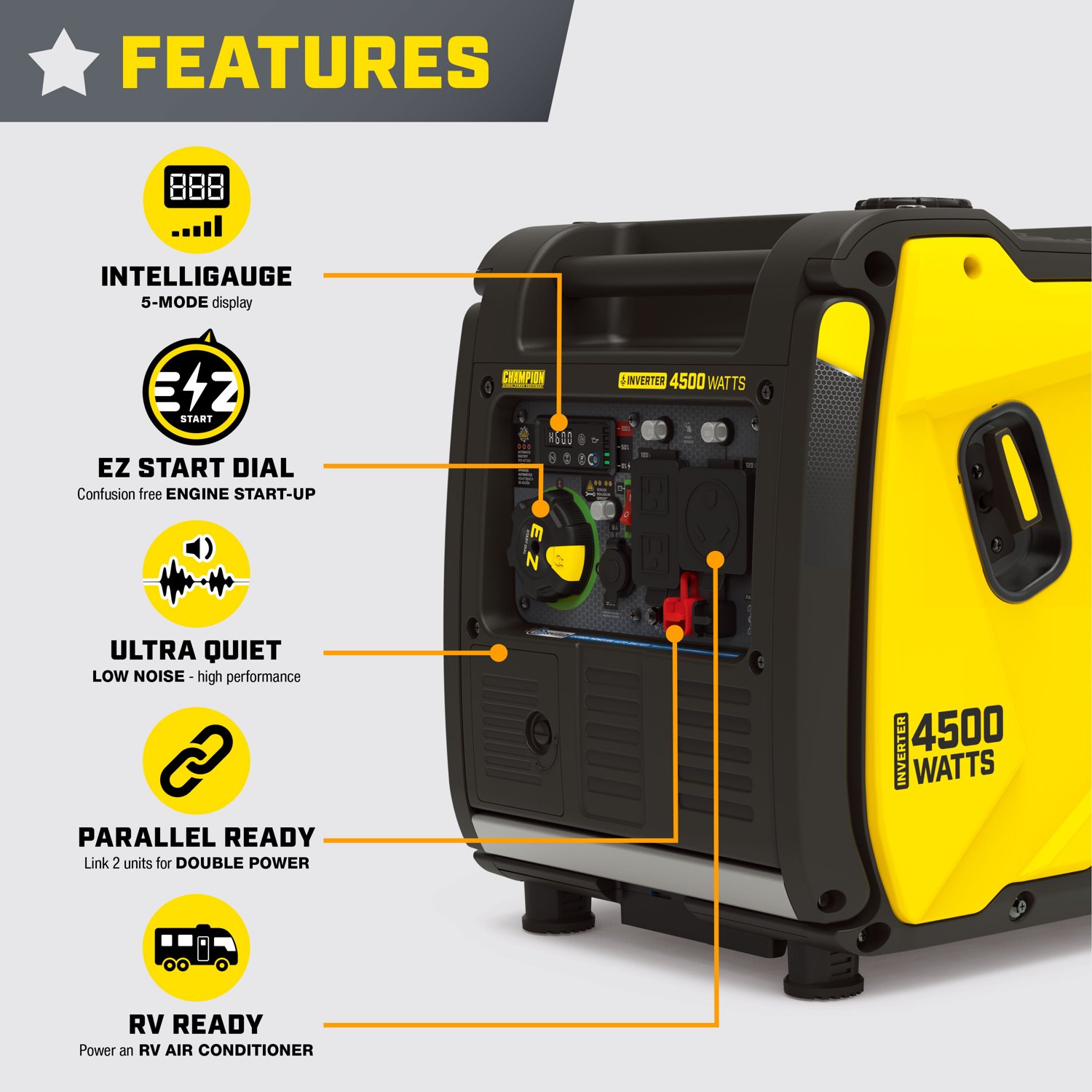 Champion Power Equipment 4,500W Wireless Remote Start RV Ready Portable Inverter Generator - view number 2