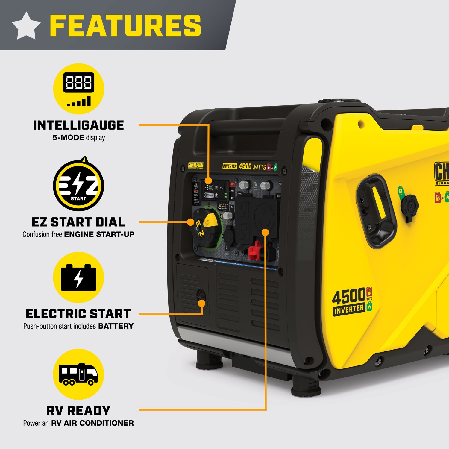 Champion Power Equipment 4,500W Electric Start Dual Fuel RV Ready Inverter Generator - view number 2