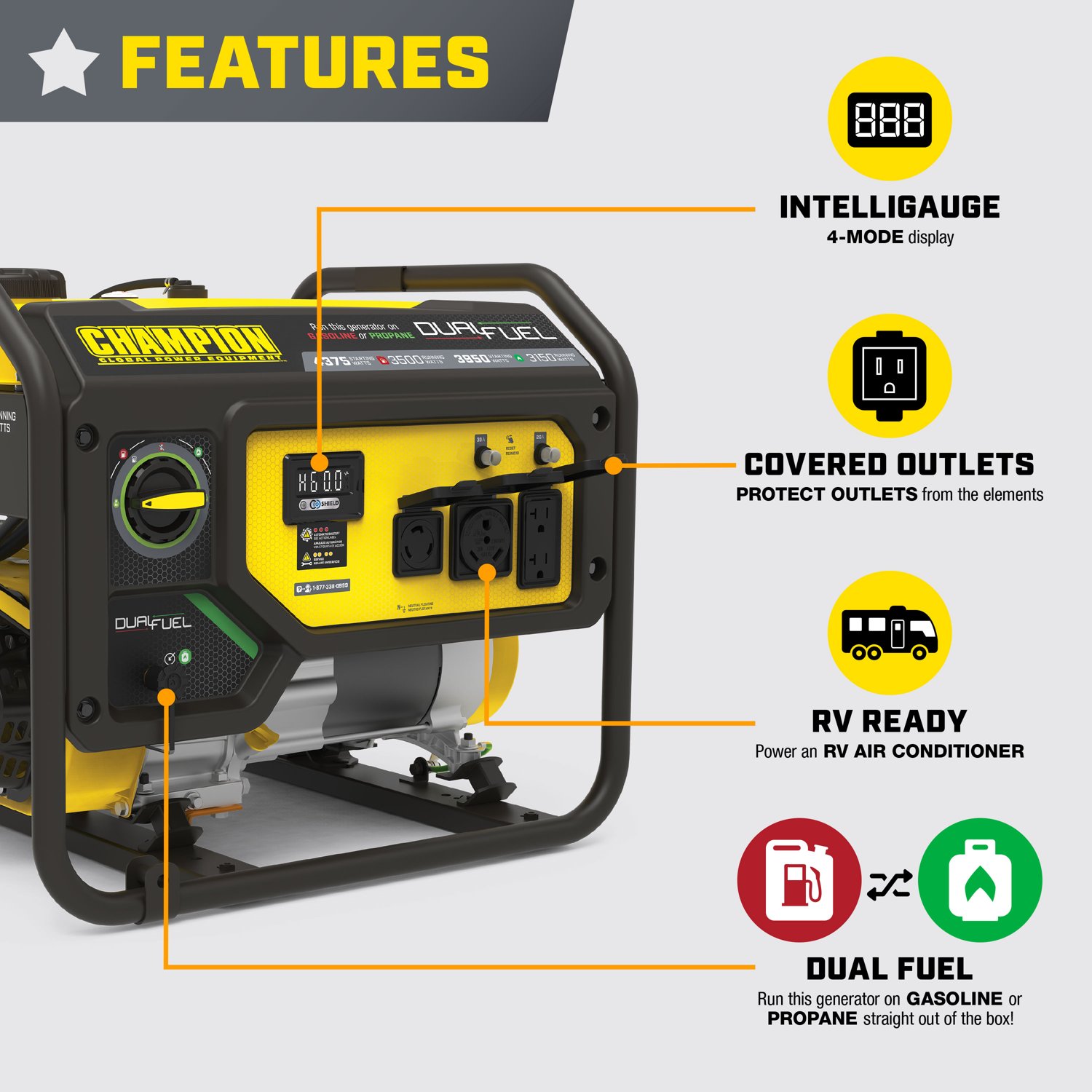 Champion Power Equipment 3,500W Dual Fuel RV Ready Portable Generator - view number 2