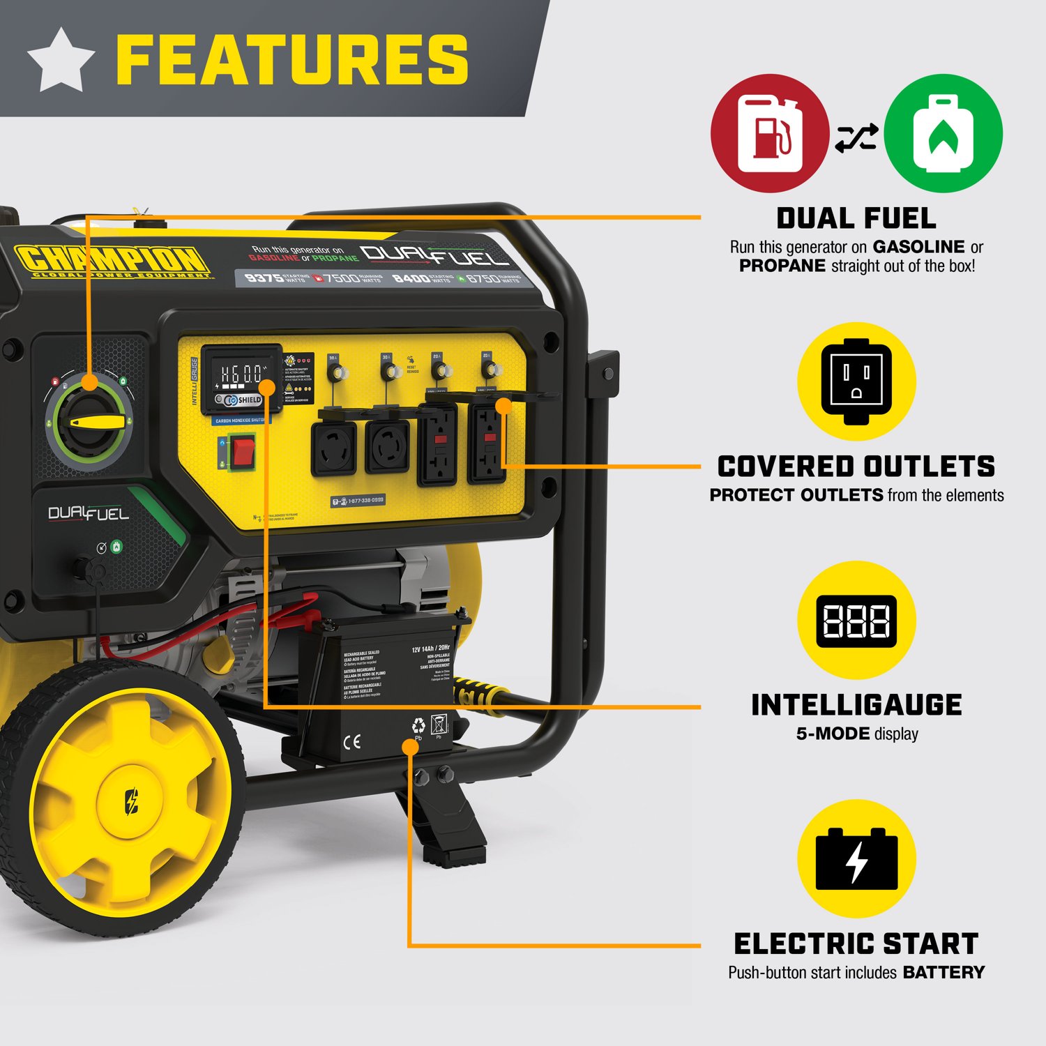 Champion Power Equipment 7,500W Electric Start Dual Fuel Home Backup Generator - view number 2