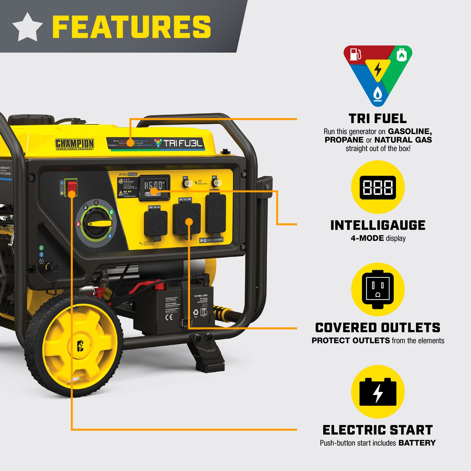 Champion Power Equipment 4,000W Electric Start Tri Fuel RV Ready Generator                                                       - view number 3