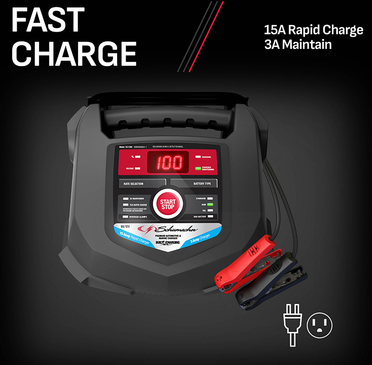 Schumacher SC1280 15A 6/12V Car and Boat Rapid Charger - view number 3