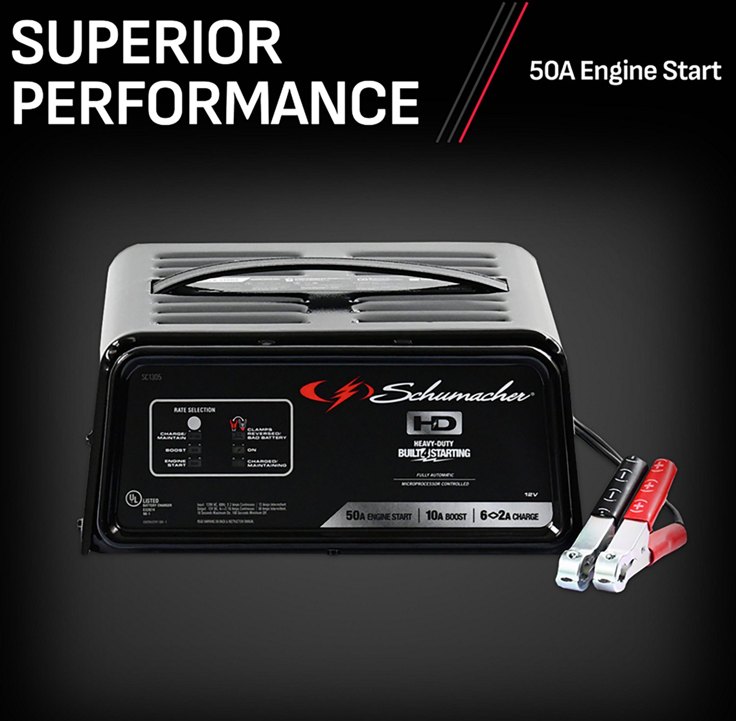 Schumacher SC1305 50/10/6 2A 12V Handheld Charger with Engine Start