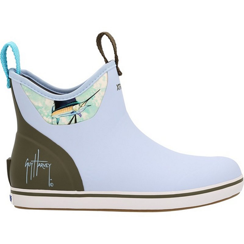Xtratuf Women's 6" Guy Harvey Ankle Deck Boots, in Sky Blue Marlin | by West Marine