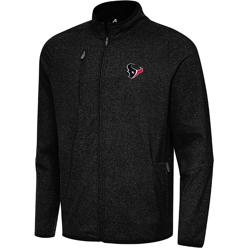 Men's Antigua Heather Black Houston Texans  Hold-Up Tri-Blend Full-Zip Jacket