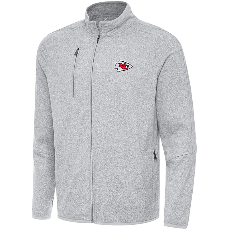 Men's Antigua Heather Gray Kansas City Chiefs  Hold-Up Tri-Blend Full-Zip Jacket