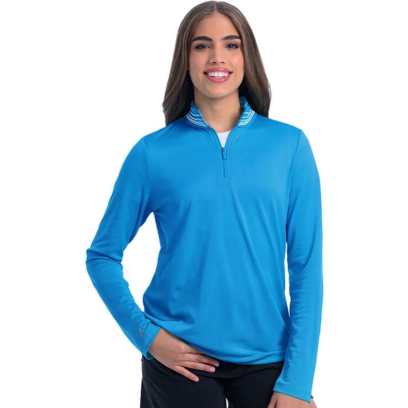 Antigua Spring 2025 Womens Mock Neck Long Sleeve Quarter-Zip Pullover Sweater, Small, Blue
