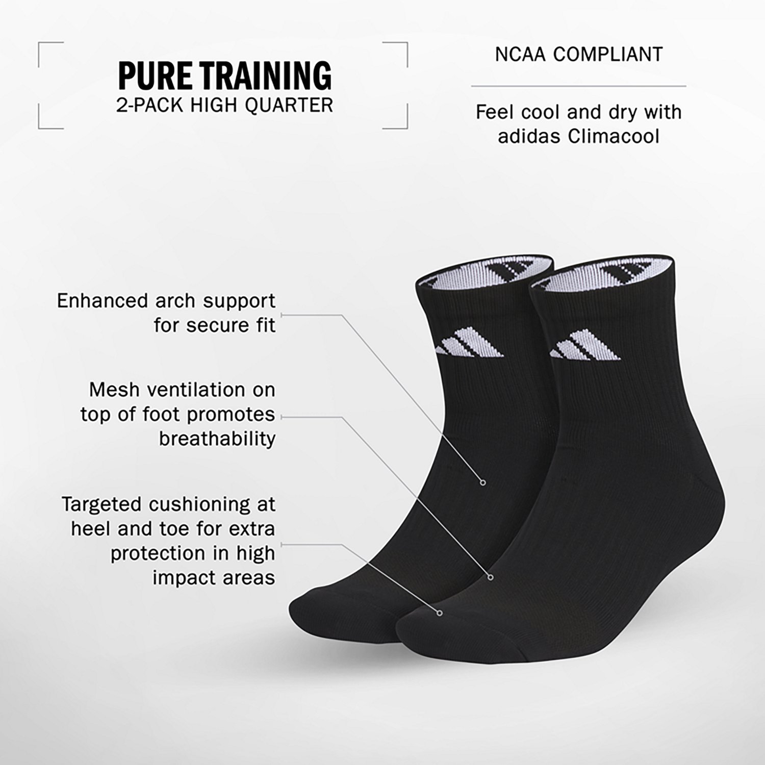 adidas Adults' Pure Training High Quarter Socks 2-Pack - view number 6