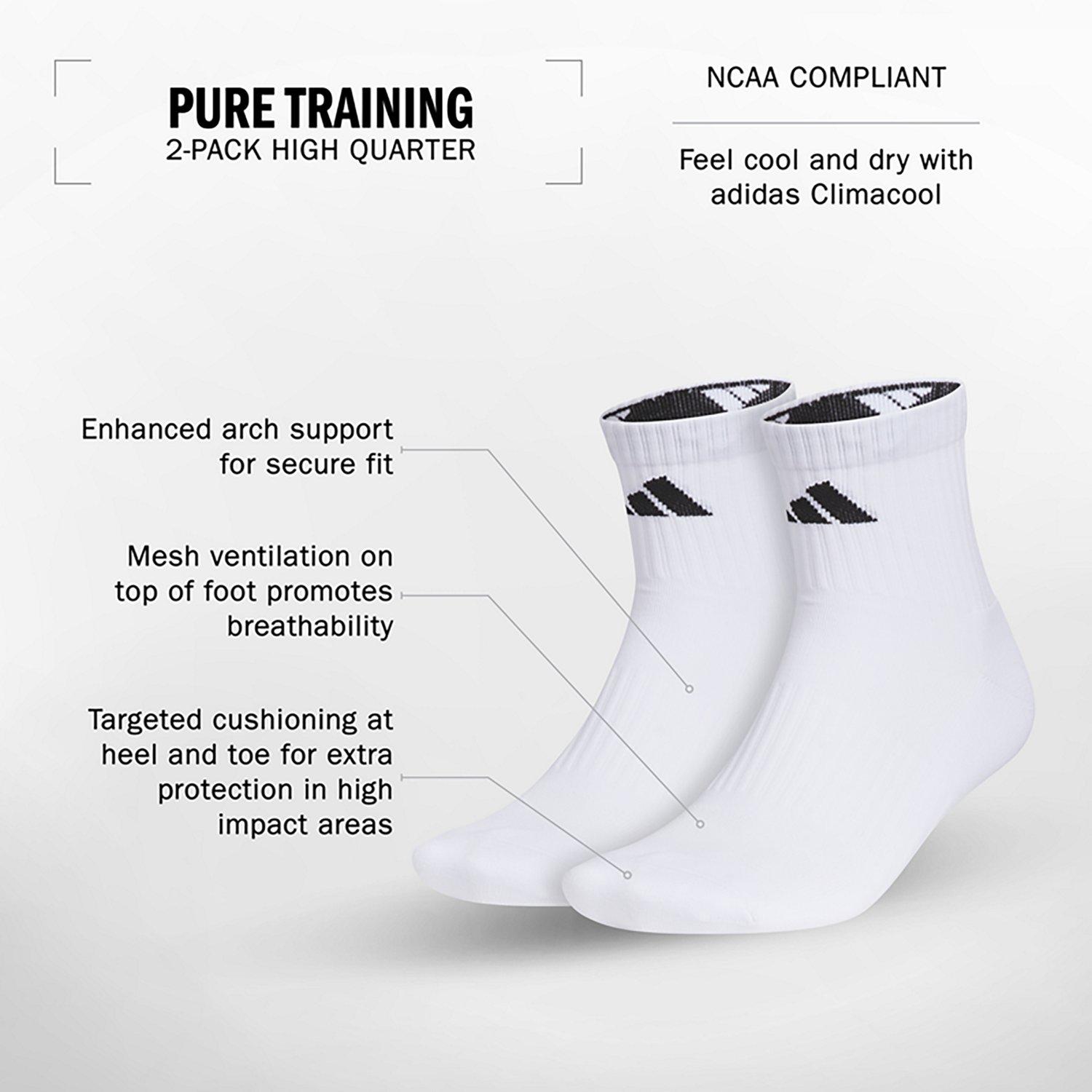 adidas Adults' Pure Training High Quarter Socks 2-Pack - view number 6