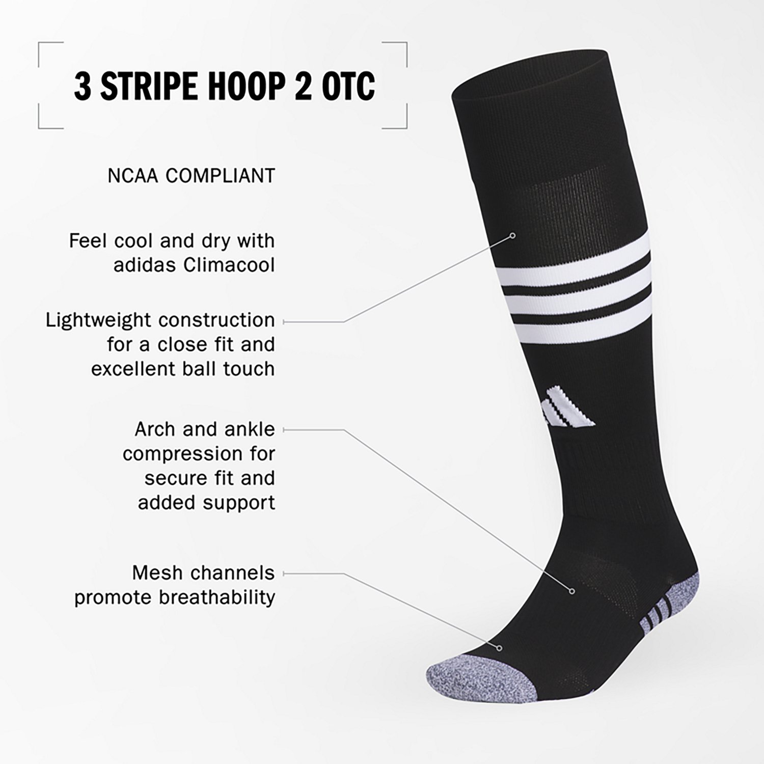 adidas Adults' 3-Stripes Hoop 2 OTC Socks                                                                                        - view number 6
