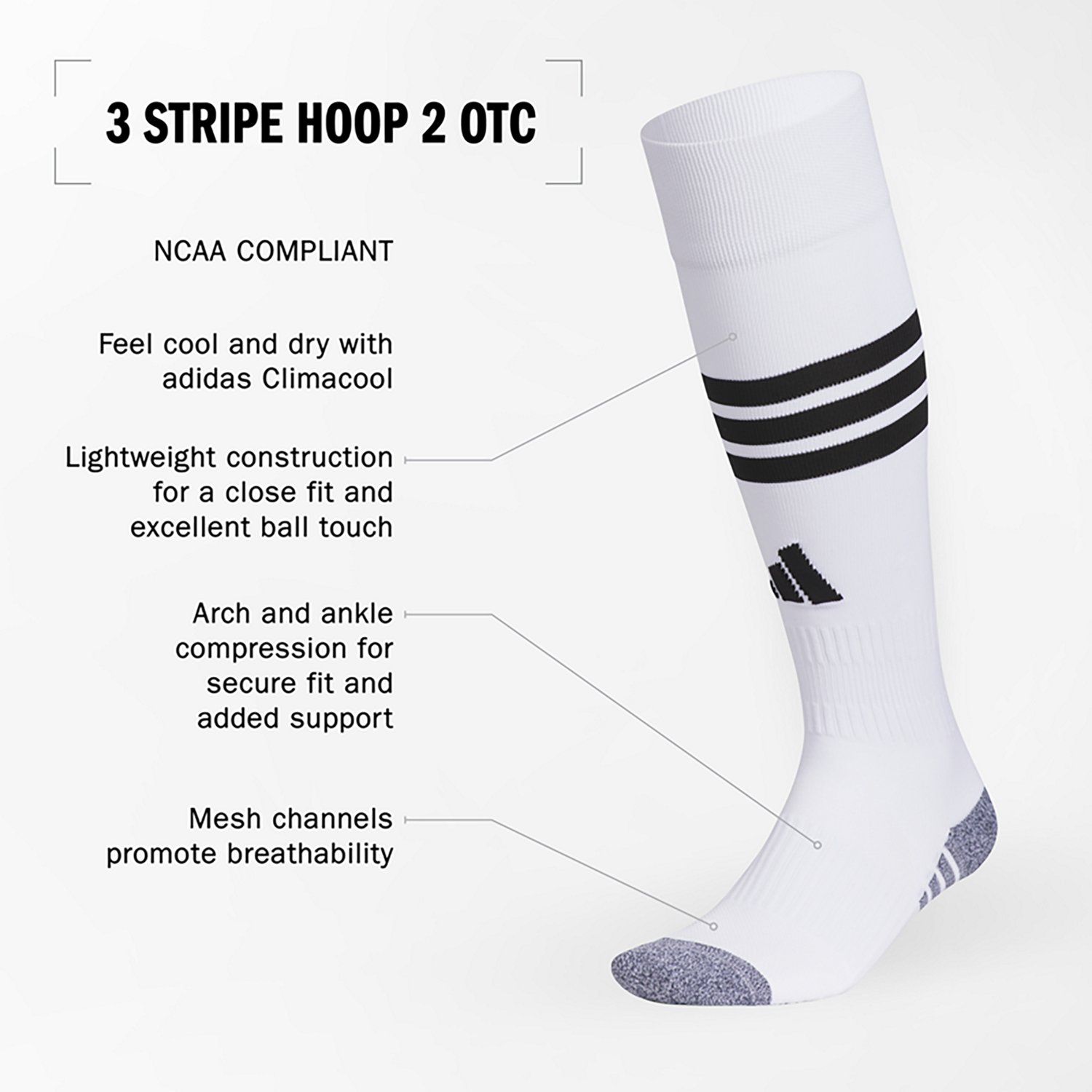 adidas Adults' 3-Stripes Hoop 2 OTC Socks                                                                                        - view number 6