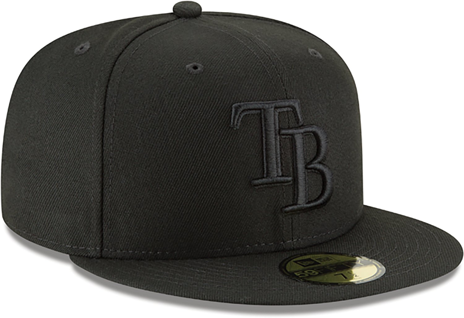 New Era Men's Tampa Bay Rays Black on Black Fitted 59FIFTY Cap                                                                   - view number 3