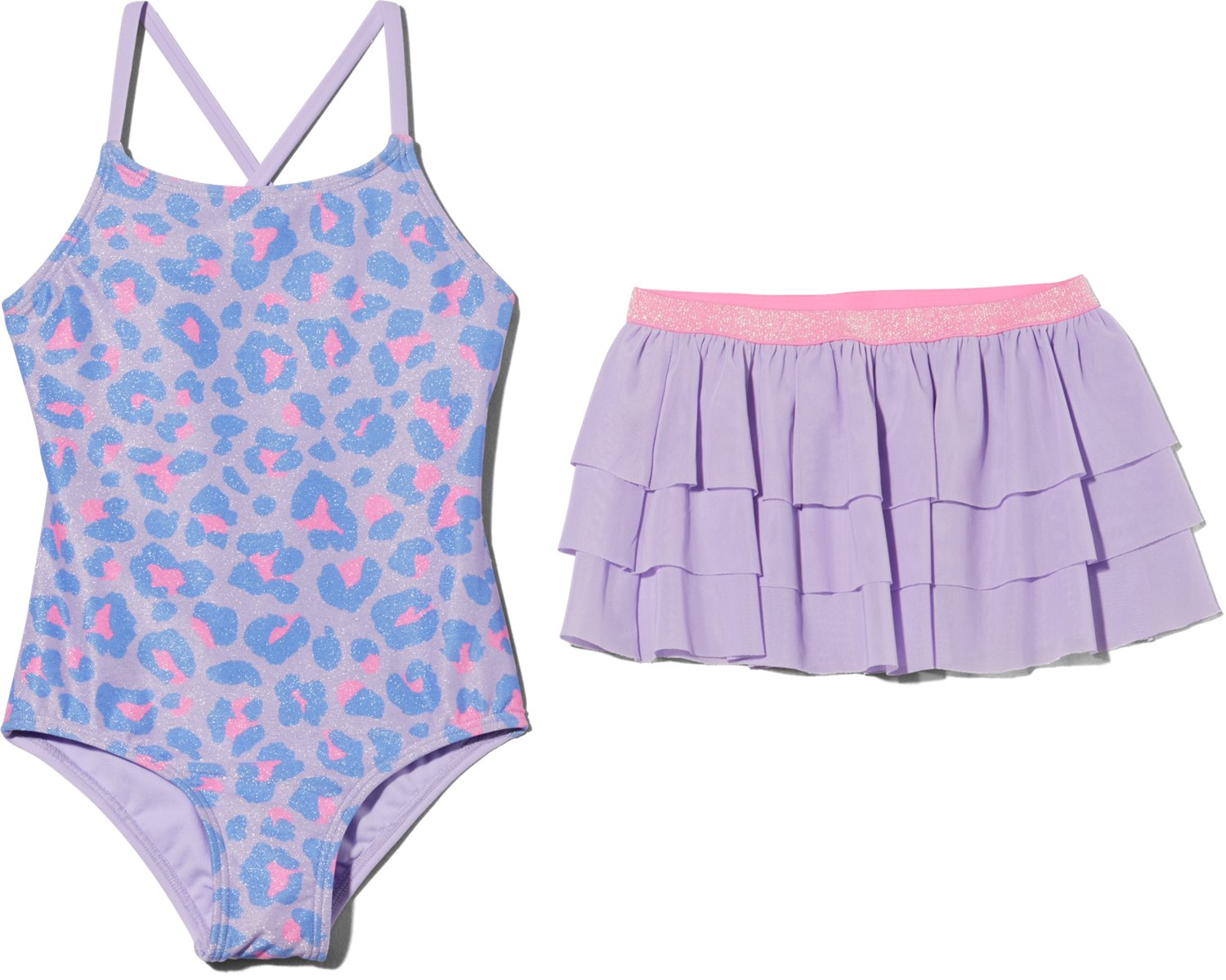 O'Rageous Girls' 4-7 Spotty Leopard 1-Piece Swimsuit Skirt Set