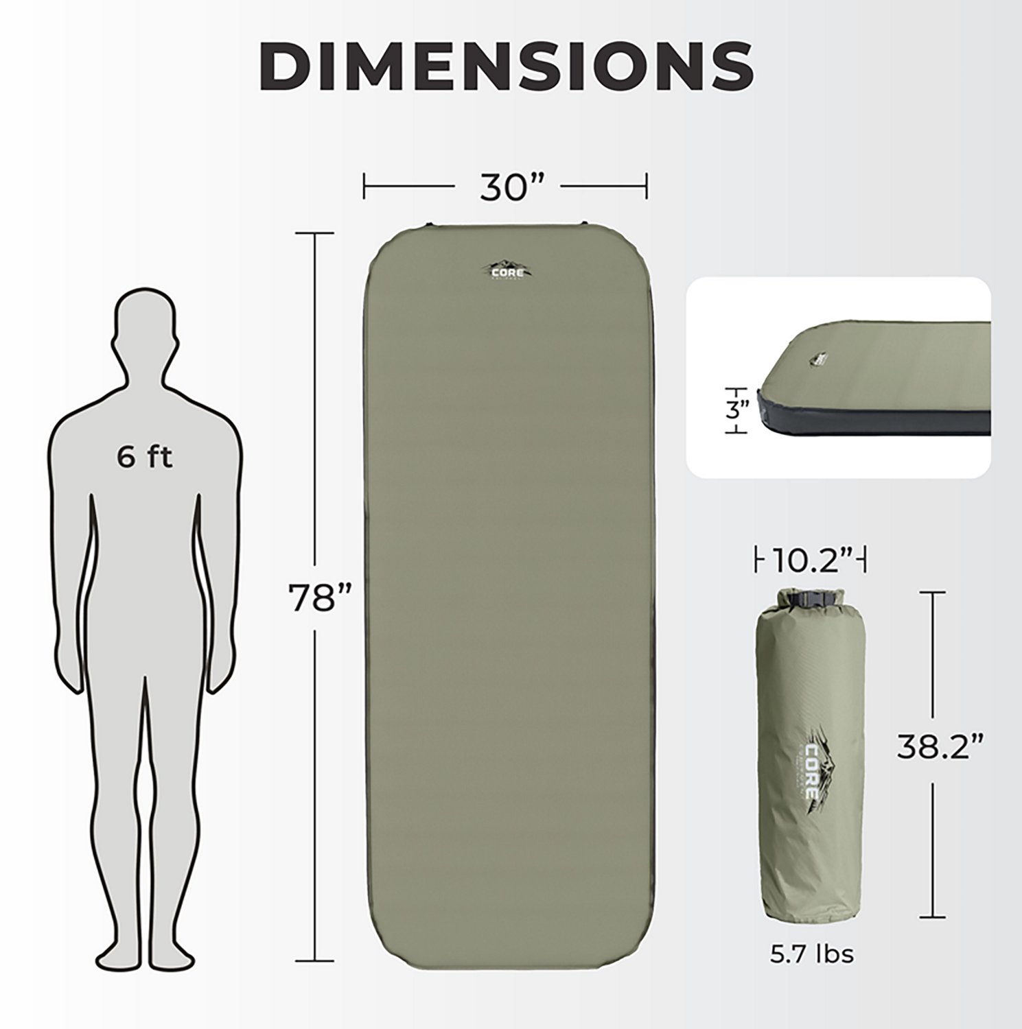 CORE Equipment 4 Season Self Inflating XL Camping Bed - view number 3