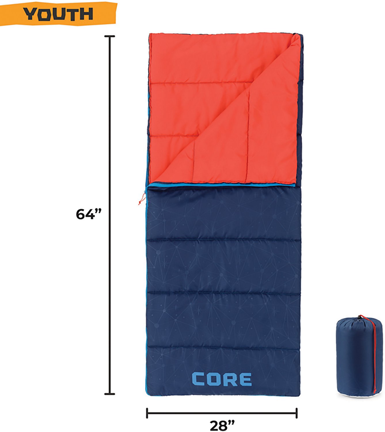 CORE Equipment Kids' Warm Weather 50°F  Rectangle Sleeping Bag - view number 2