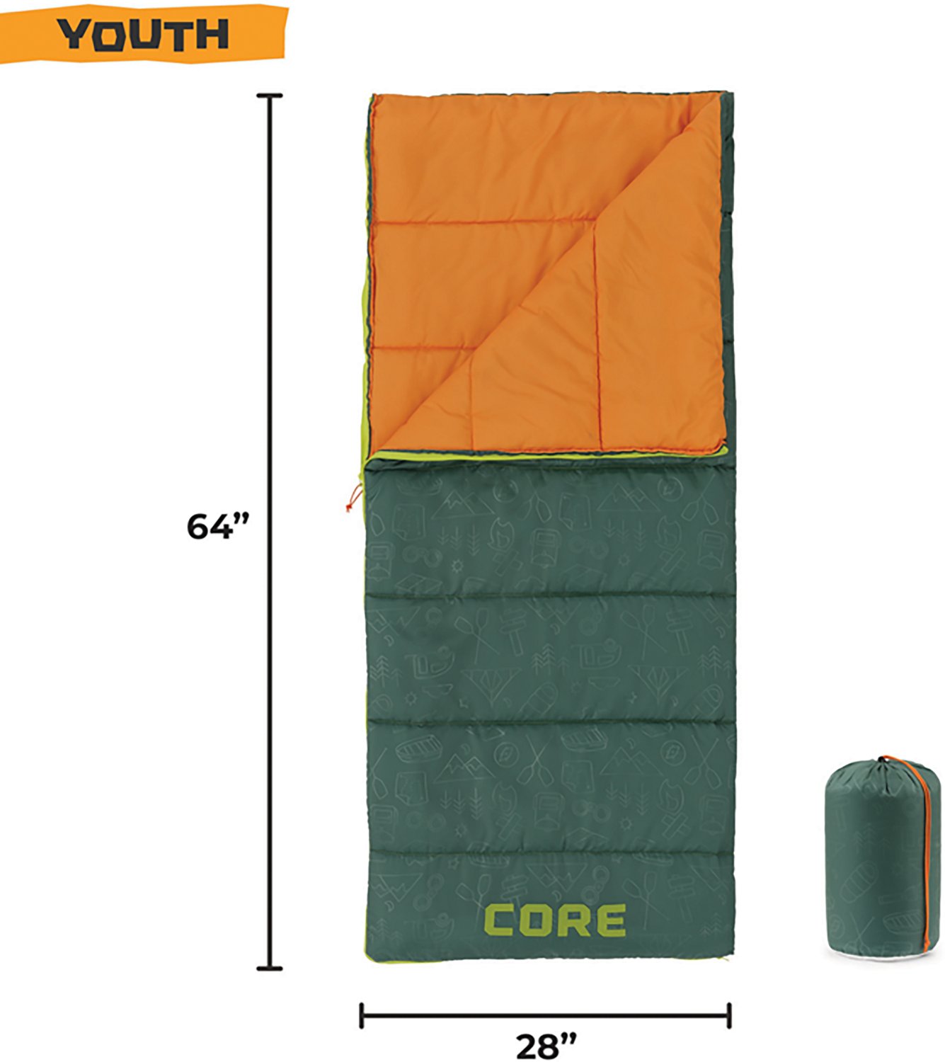 CORE Equipment Kids' Warm Weather 50°F  Rectangle Sleeping Bag - view number 2