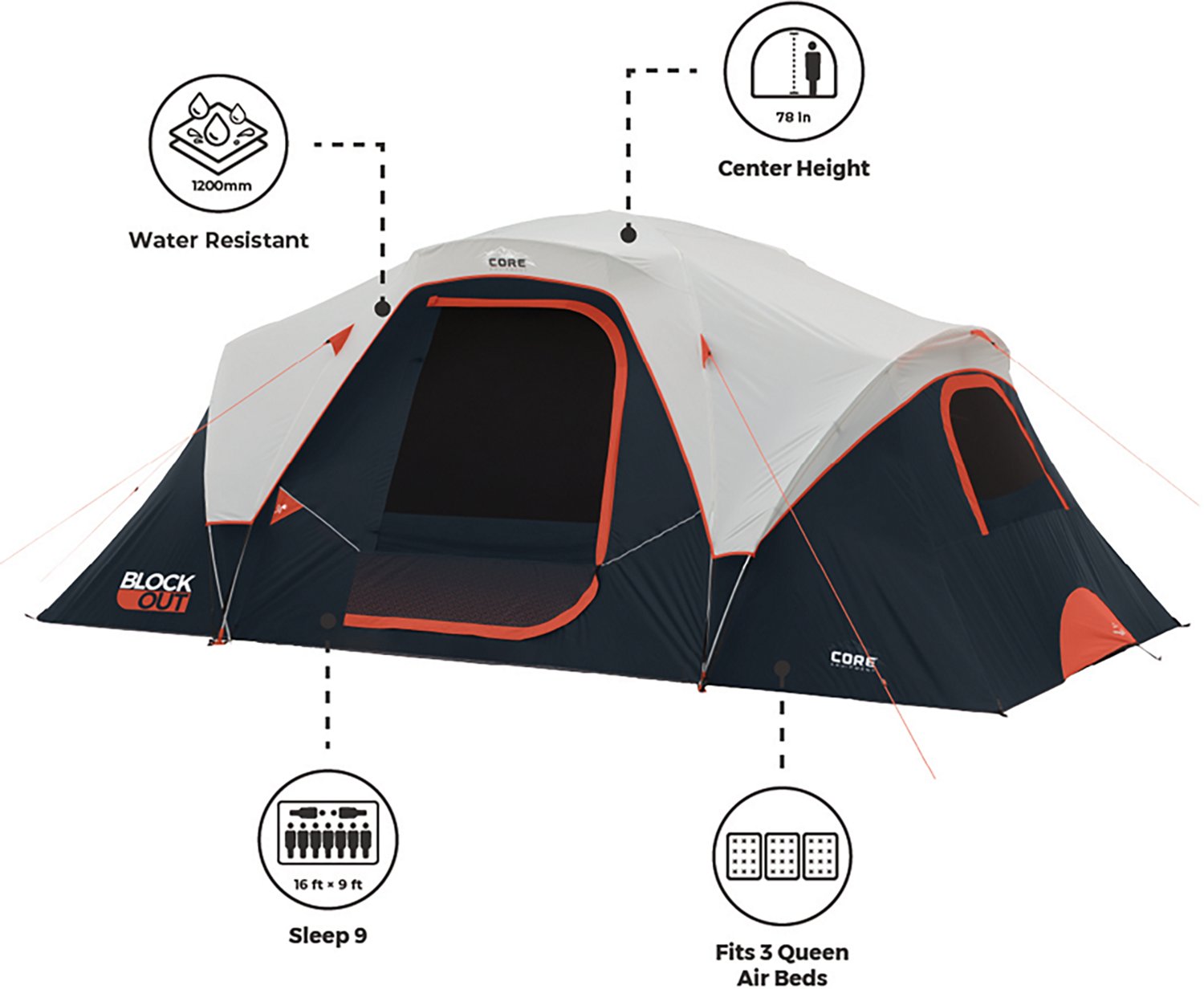 CORE Equipment Blockout 9 Person Dome Tent - view number 2