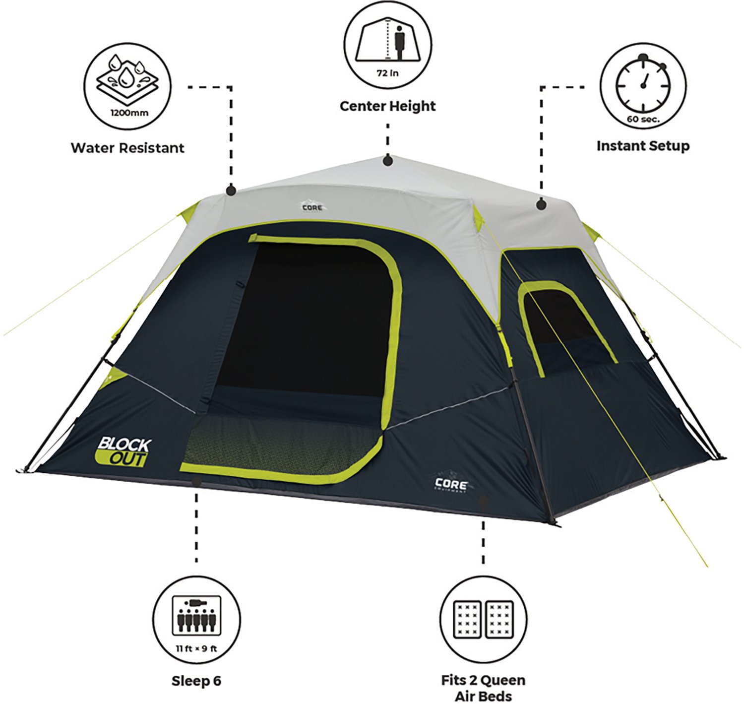 CORE Equipment Blockout 6 Person Instant Cabin Tent - view number 4